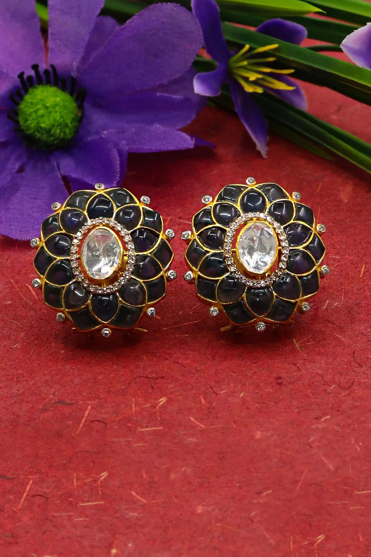 Multi Gemstone Floral Design Stud Earring Jewelry VJewels