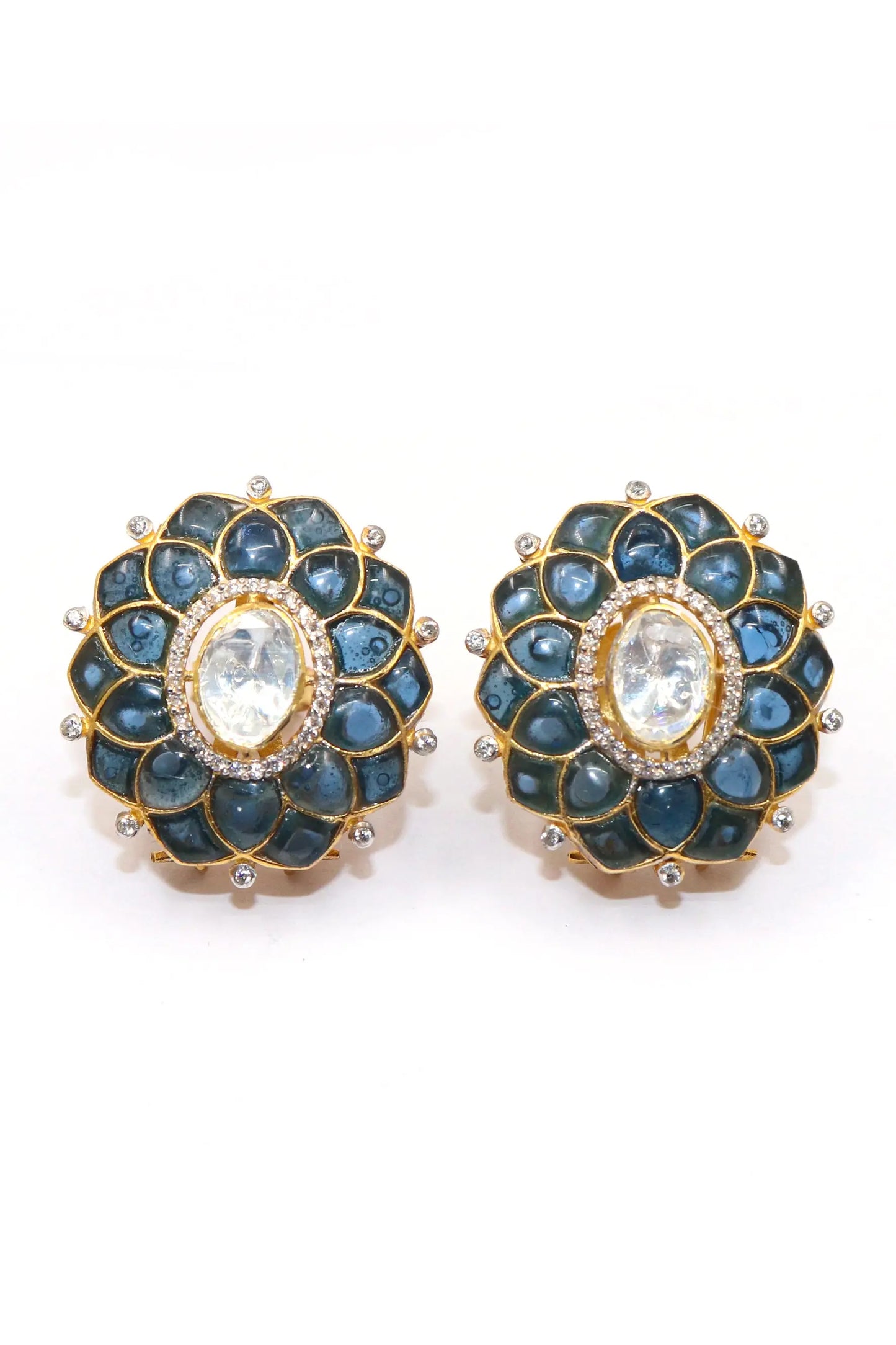 Multi Gemstone Floral Design Stud Earring Jewelry VJewels