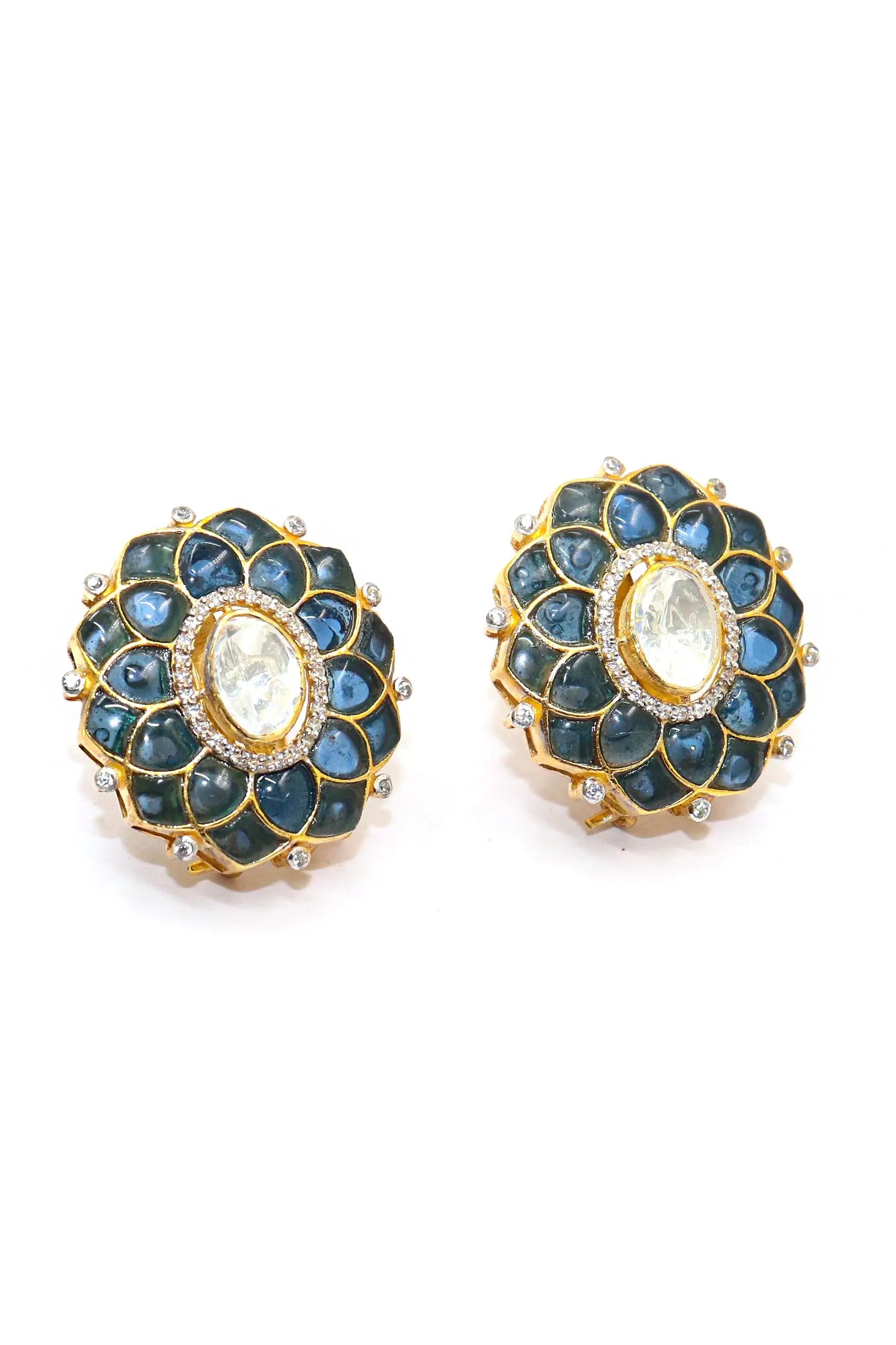 Multi Gemstone Floral Design Stud Earring Jewelry VJewels