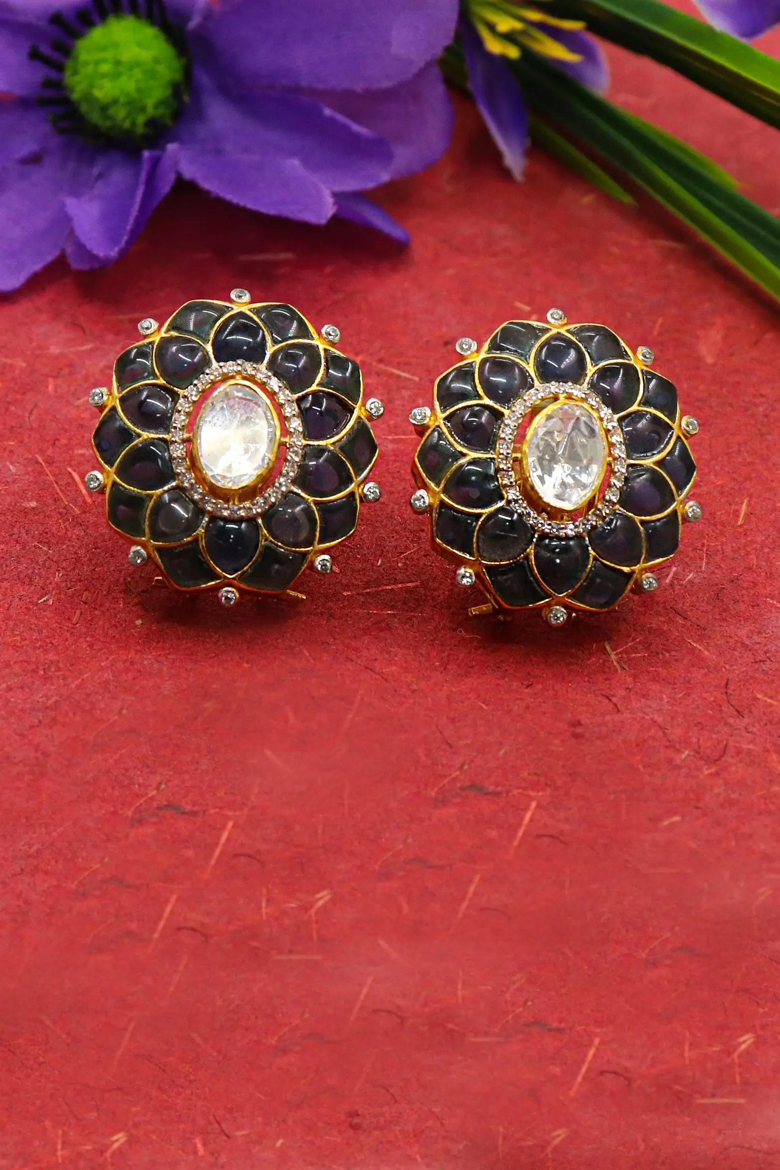 Multi Gemstone Floral Design Stud Earring Jewelry VJewels