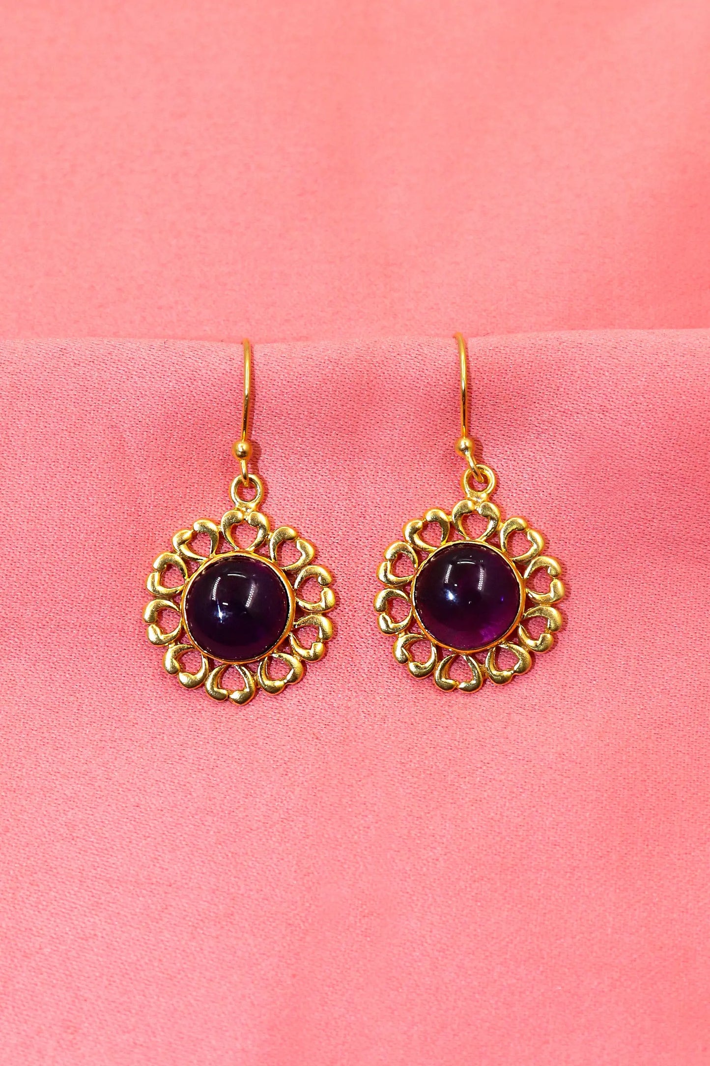 New Arrival Trendy Flower Design with Amethyst Gemstone Earrings VJewels