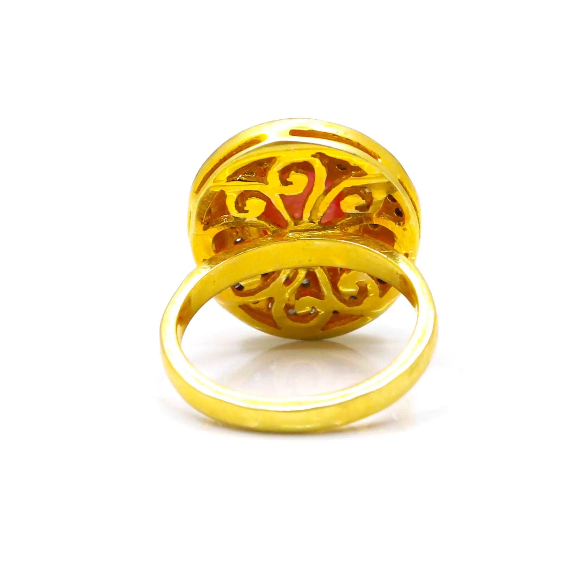 Orange Coral With Diamond Two Tone Plated Ring Jewelry VJewels