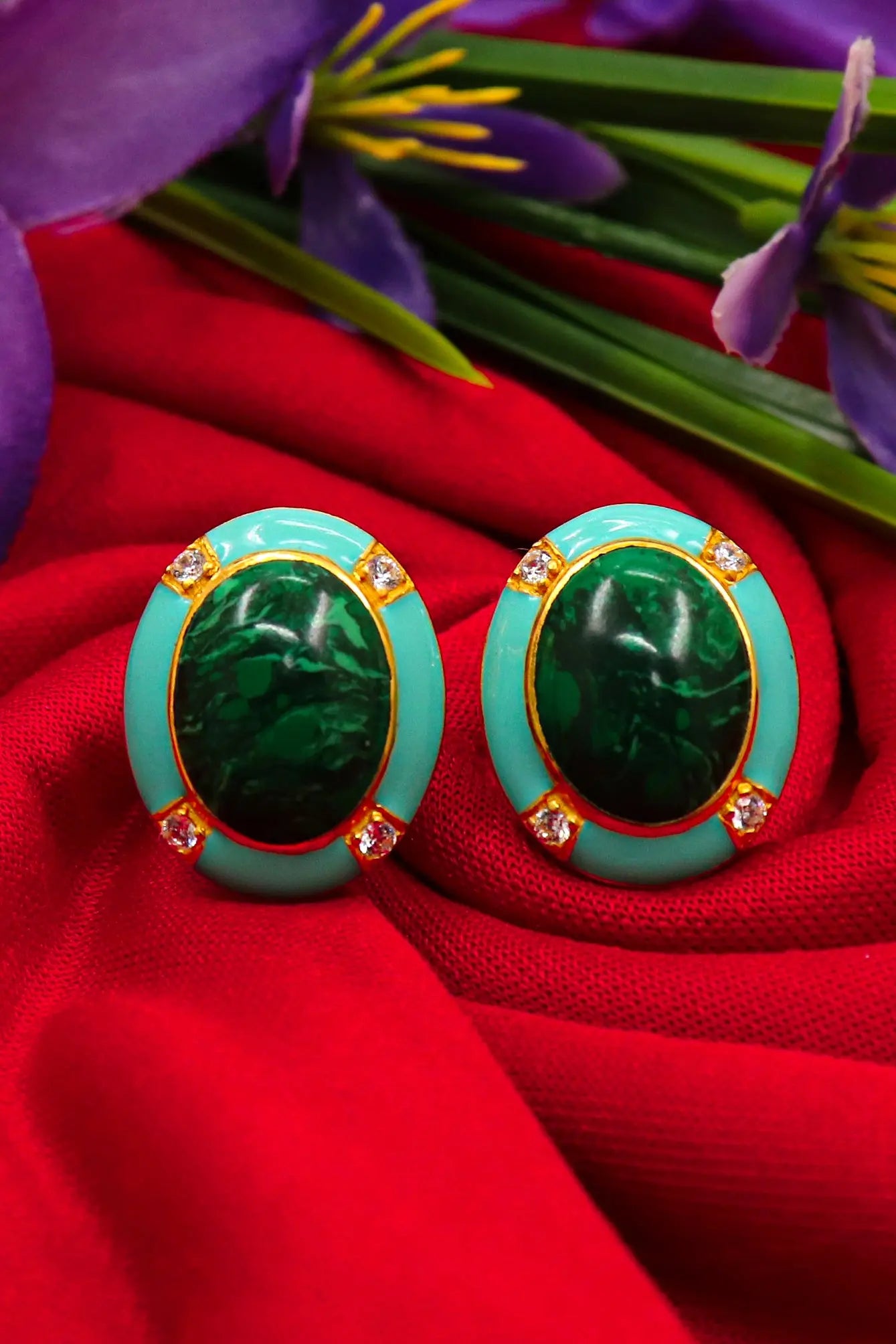 Oval Shape Malachite Gemstone Gold Plated Cufflinks Men's Jewelry VJewels