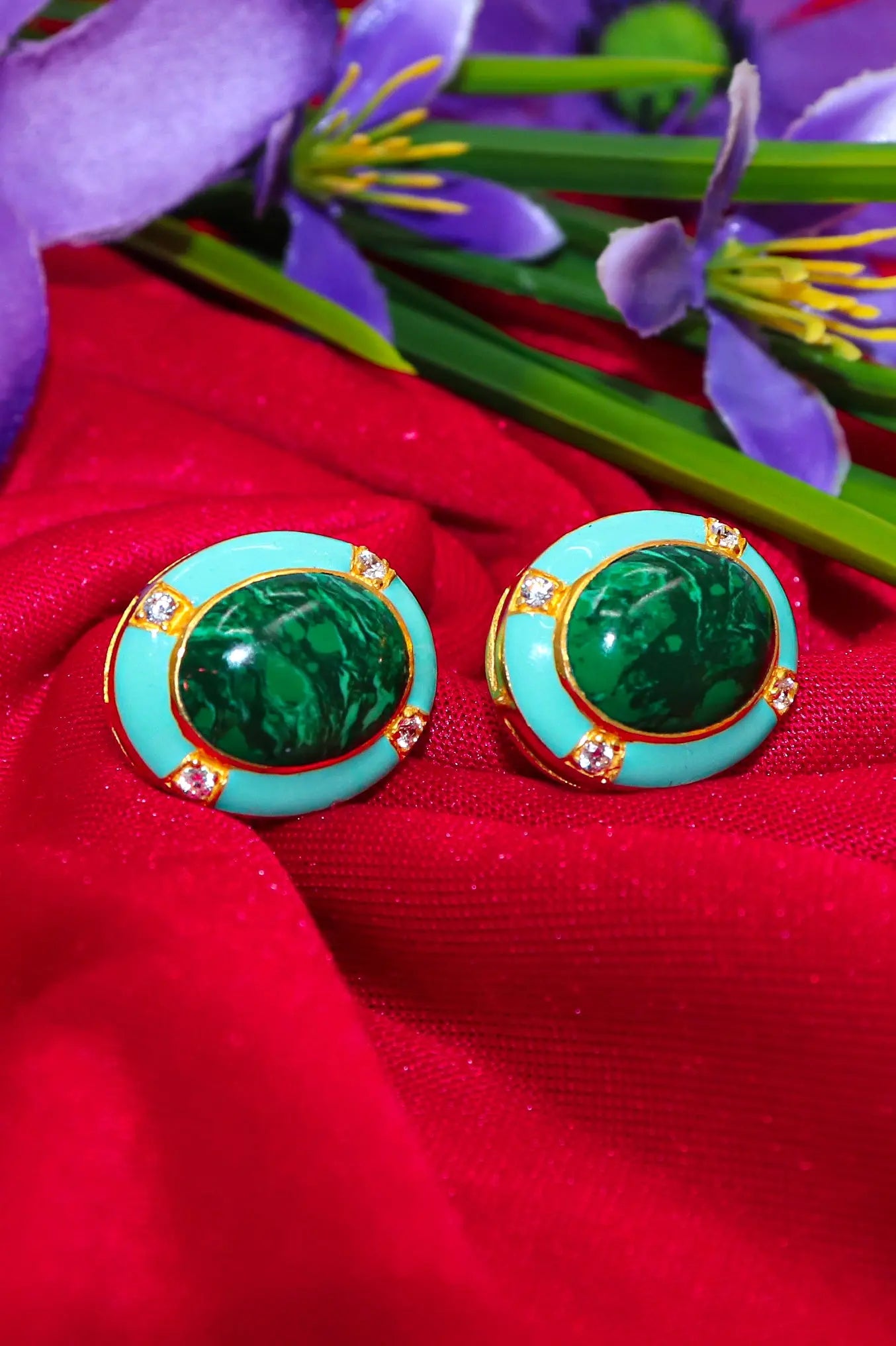 Oval Shape Malachite Gemstone Gold Plated Cufflinks Men's Jewelry VJewels