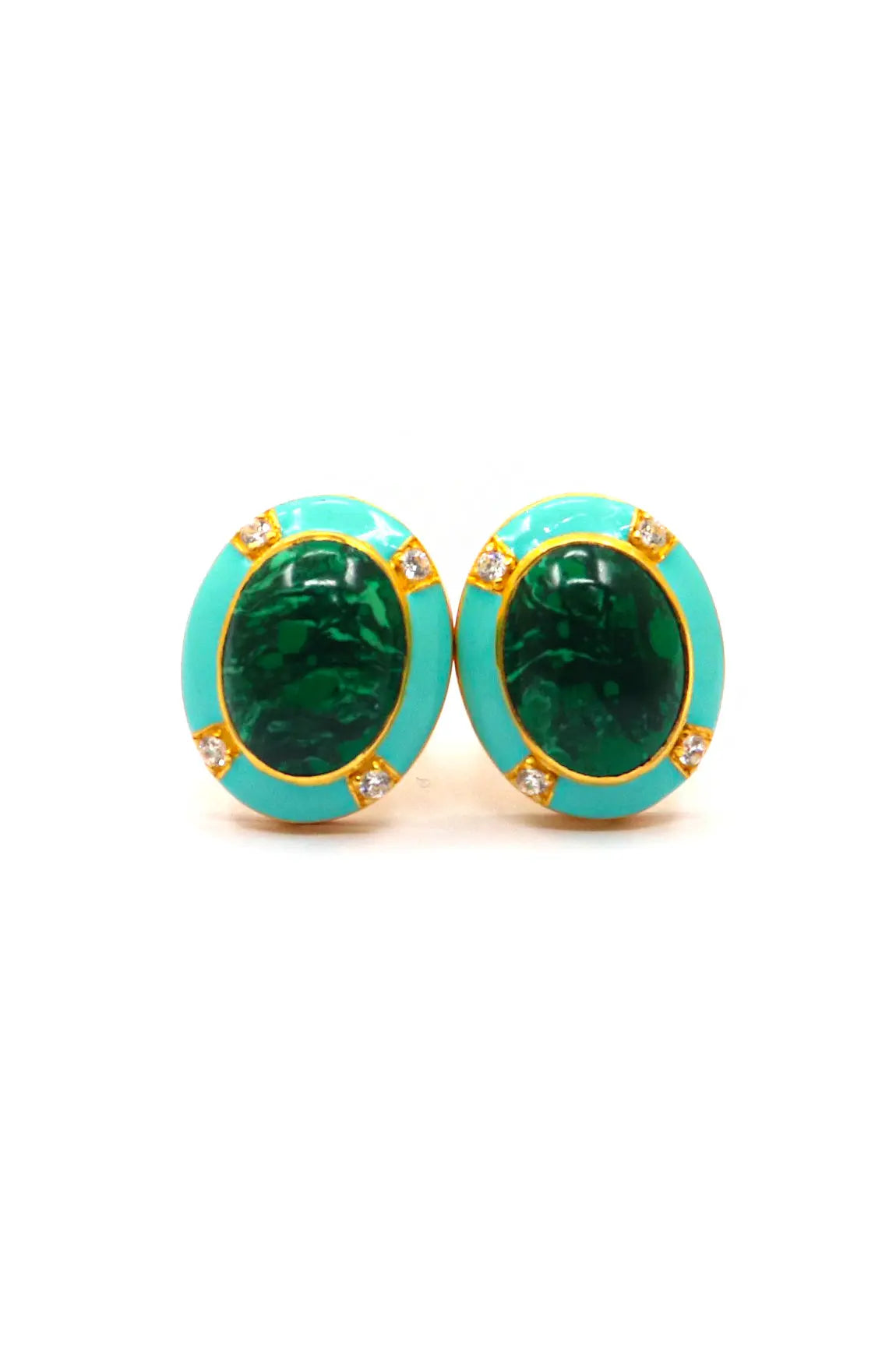 Oval Shape Malachite Gemstone Gold Plated Cufflinks Men's Jewelry VJewels