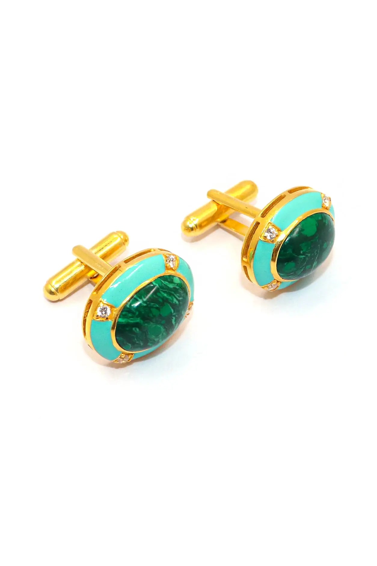 Oval Shape Malachite Gemstone Gold Plated Cufflinks Men's Jewelry VJewels