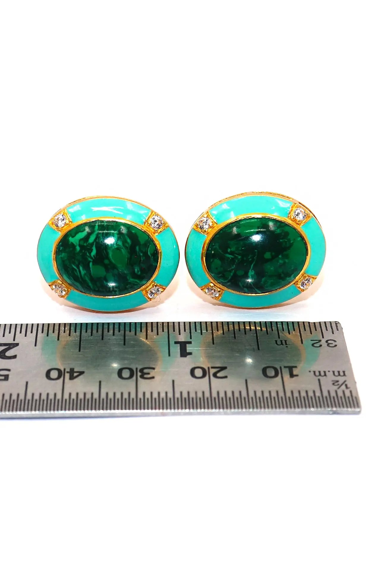 Oval Shape Malachite Gemstone Gold Plated Cufflinks Men's Jewelry VJewels