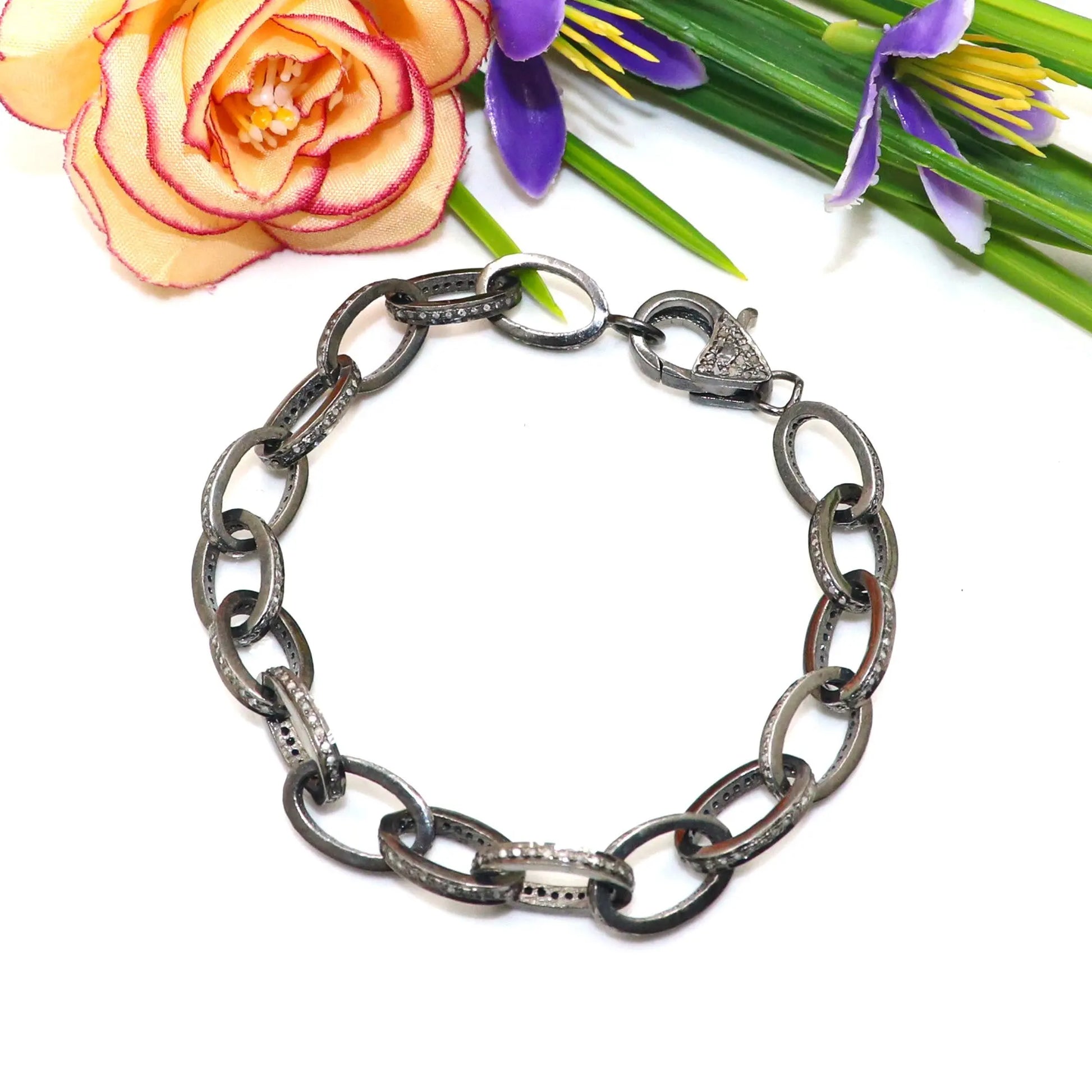 Pure Silver Black Oxide Plated Diamond Bracelet Jewelry VJewels