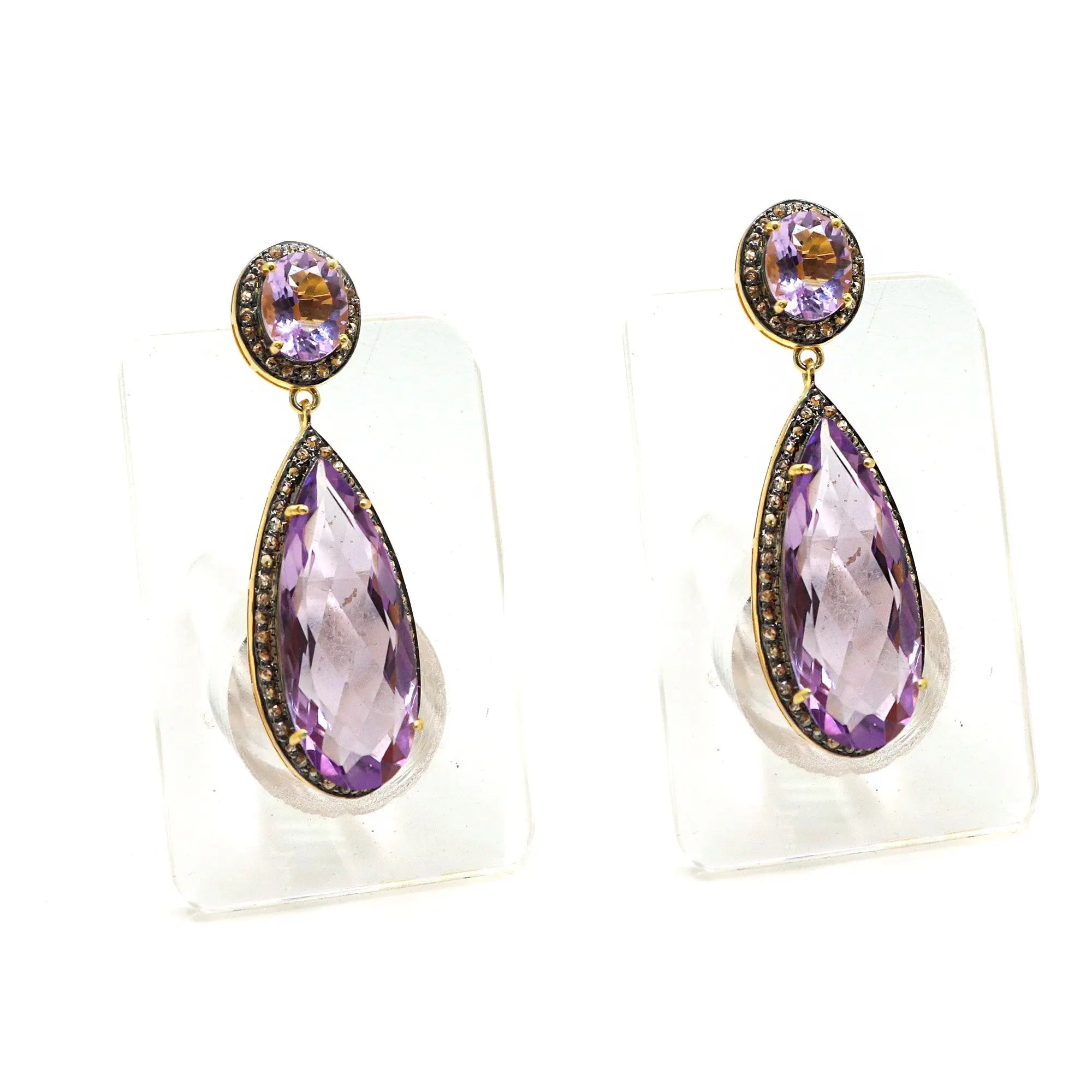 Purple Amethyst Gemstone With Diamond Dazzling Stud Earring Jewelry VJewels