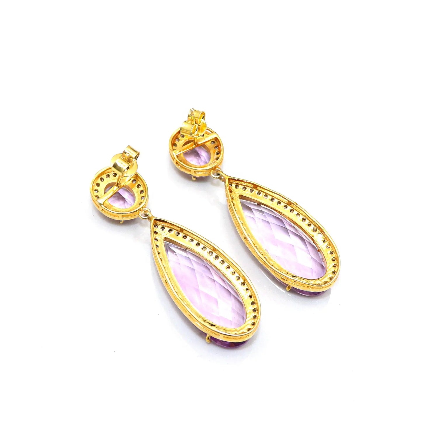 Purple Amethyst Gemstone With Diamond Dazzling Stud Earring Jewelry VJewels