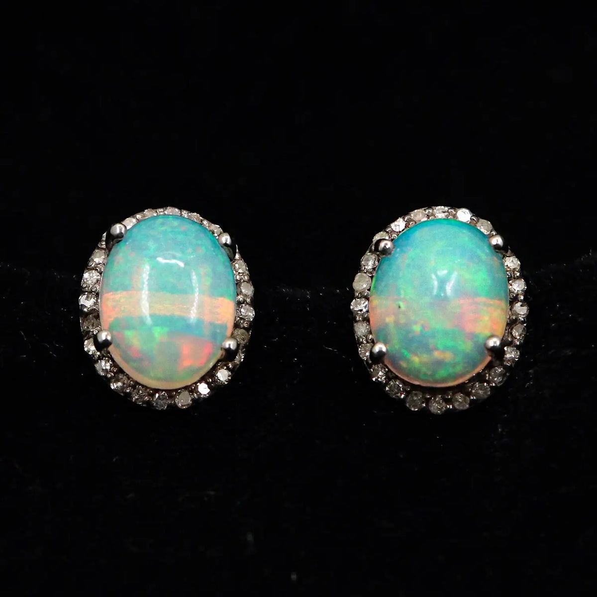 Queen Era Opal Gemstone And Diamond Stud Earring Jewelry VJewels