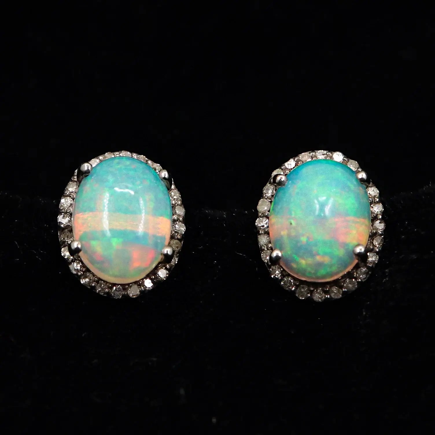 Queen Era Opal Gemstone And Diamond Stud Earring Jewelry VJewels