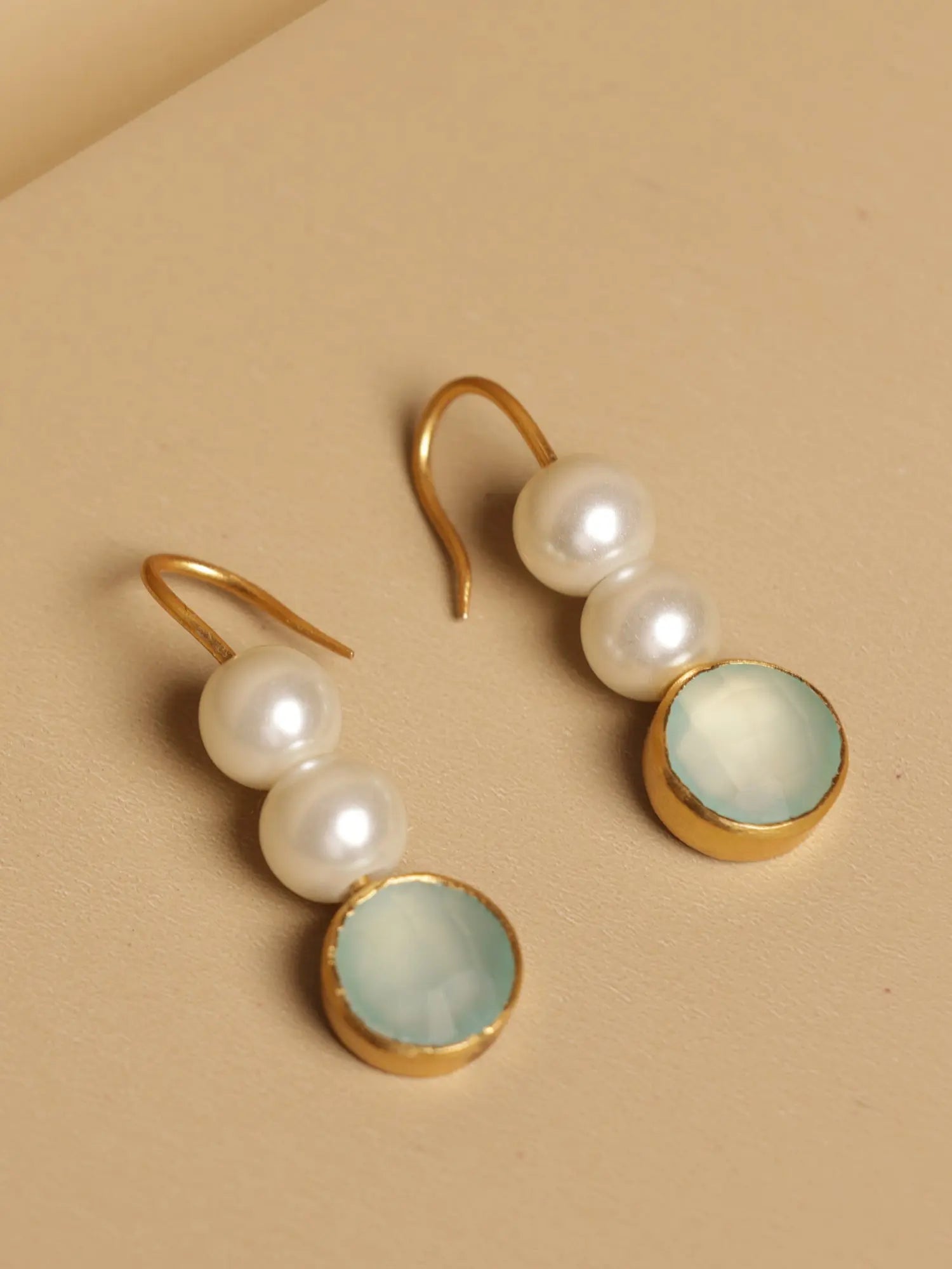 Radiant Aquamarine & Fresh Pearl Gold Plated Hoop Earrings Jewelry VJewels