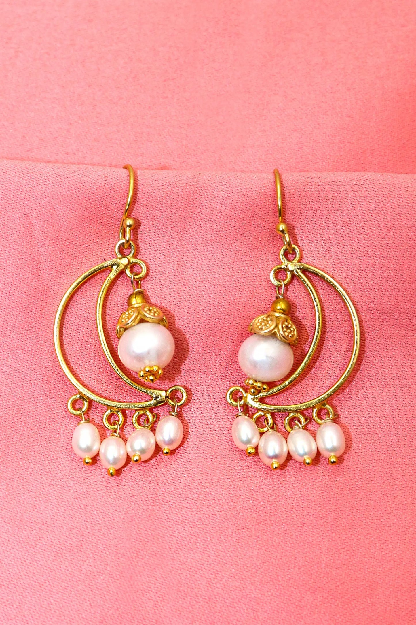 Radiant Gold-Plated Earrings with Stylish Pearl Gemstone Jewelry VJewels