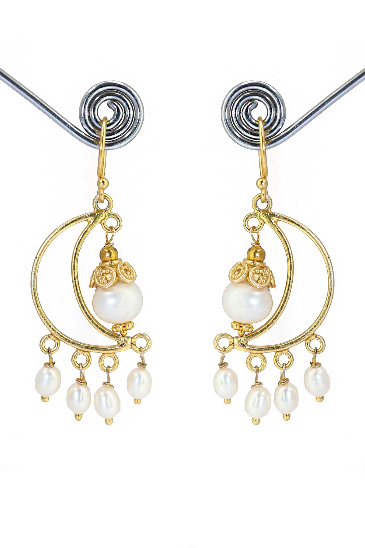 Radiant Gold-Plated Earrings with Stylish Pearl Gemstone Jewelry VJewels