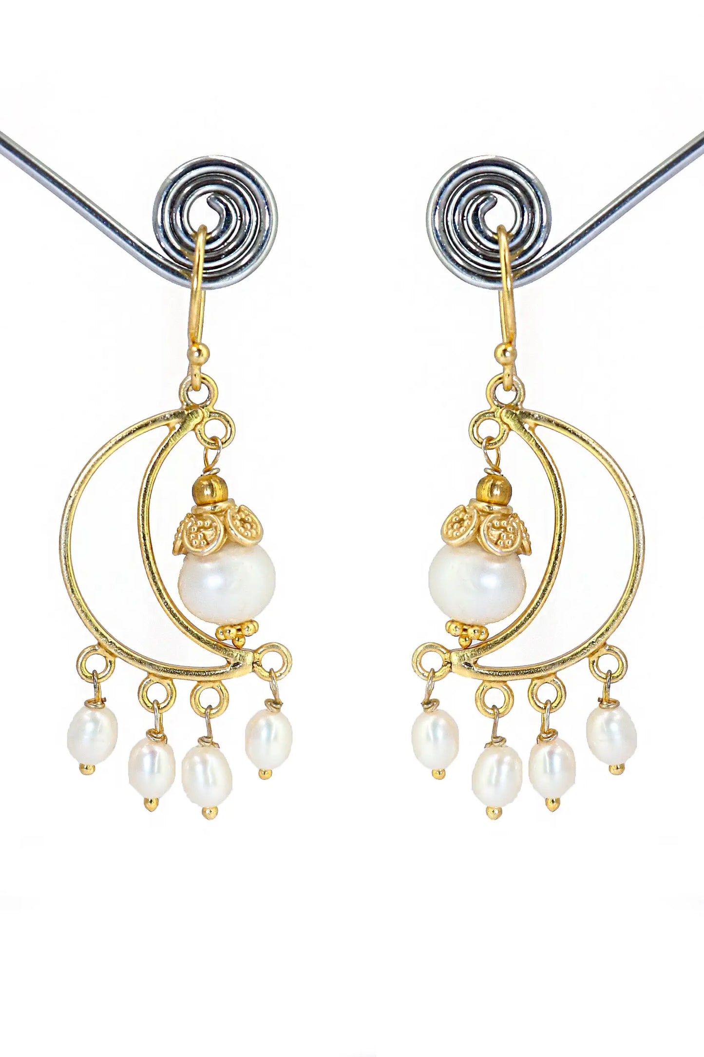 Radiant Gold-Plated Earrings with Stylish Pearl Gemstone Jewelry VJewels