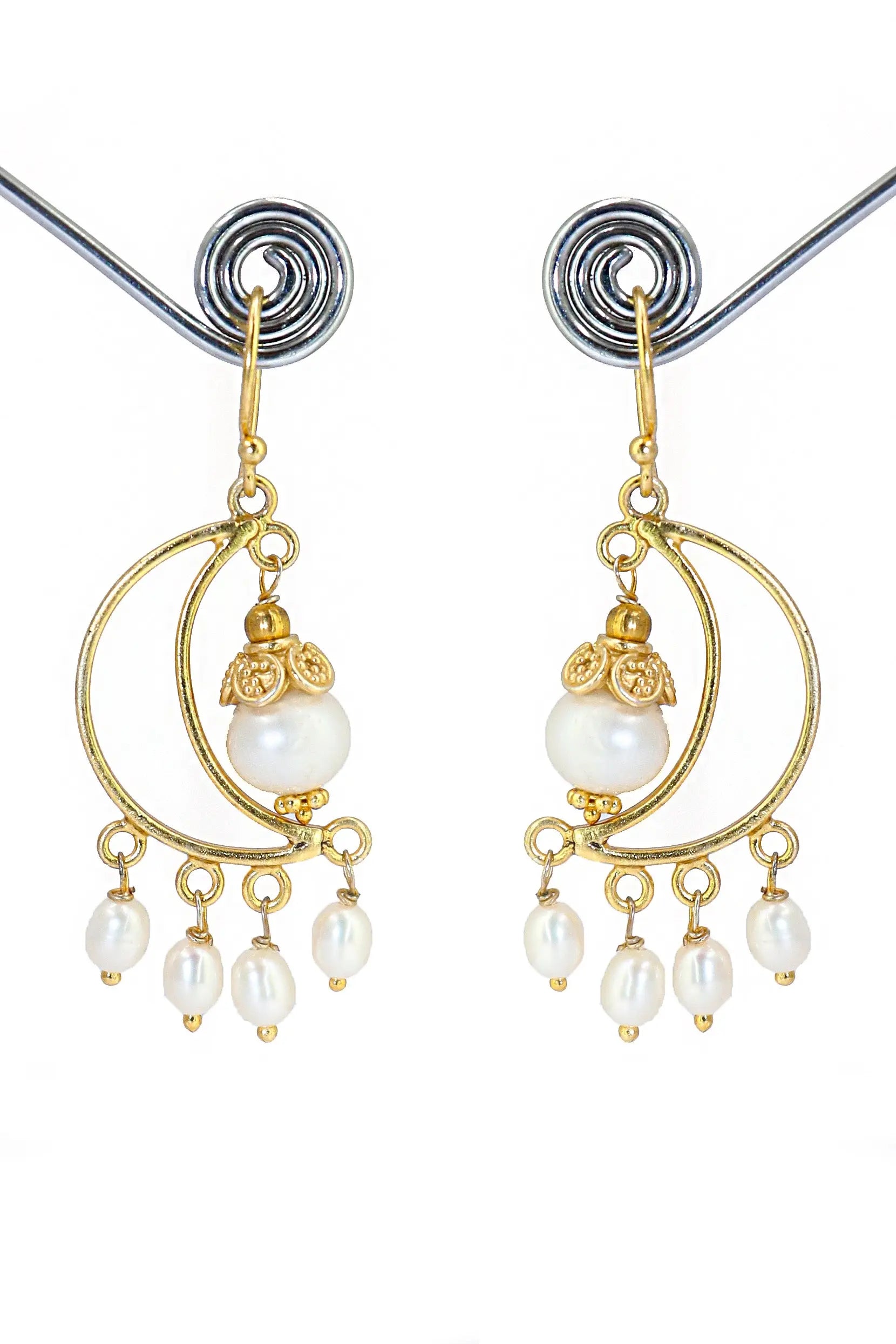 Radiant Gold-Plated Earrings with Stylish Pearl Gemstone Jewelry VJewels