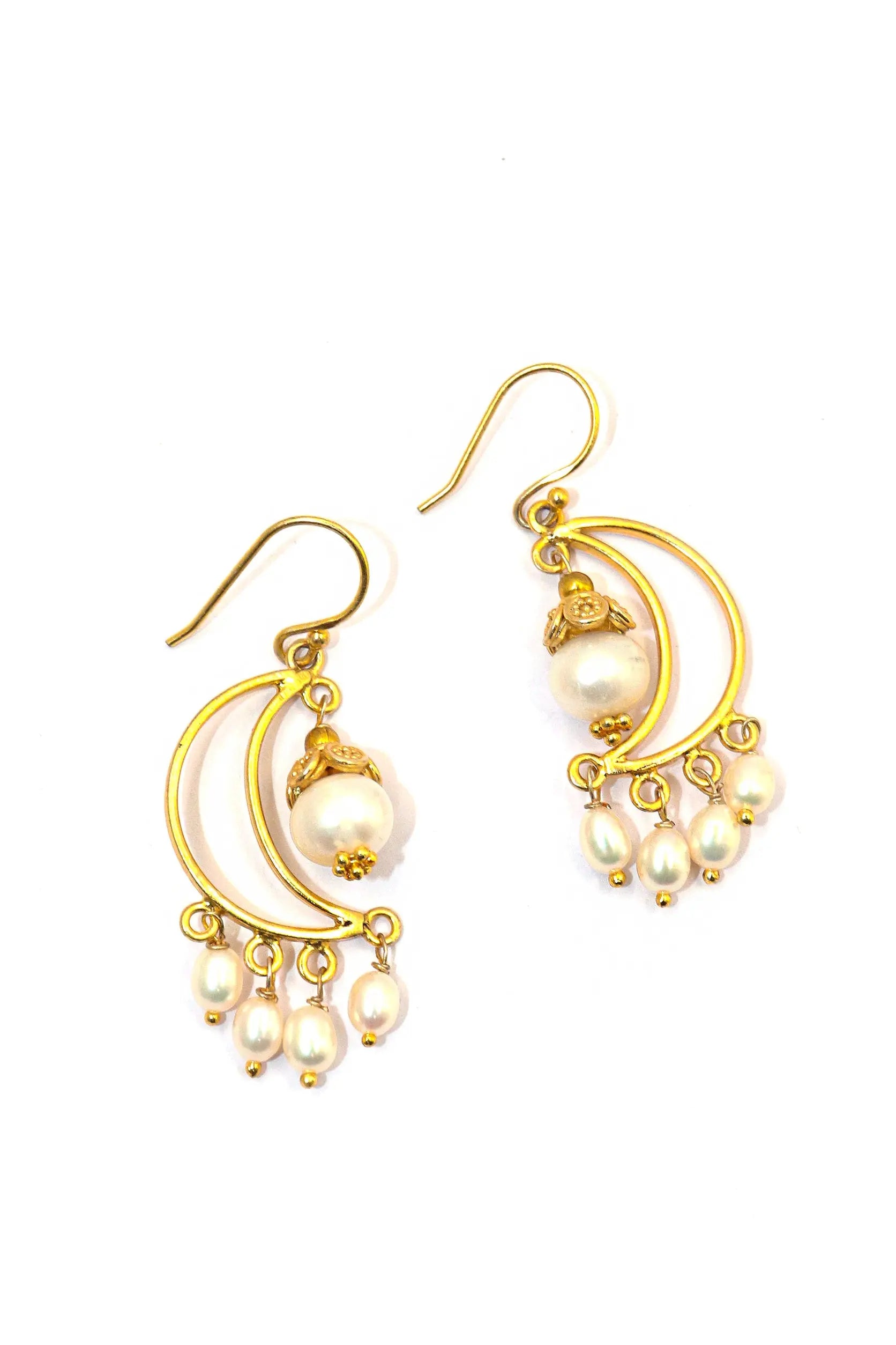 Radiant Gold-Plated Earrings with Stylish Pearl Gemstone Jewelry VJewels