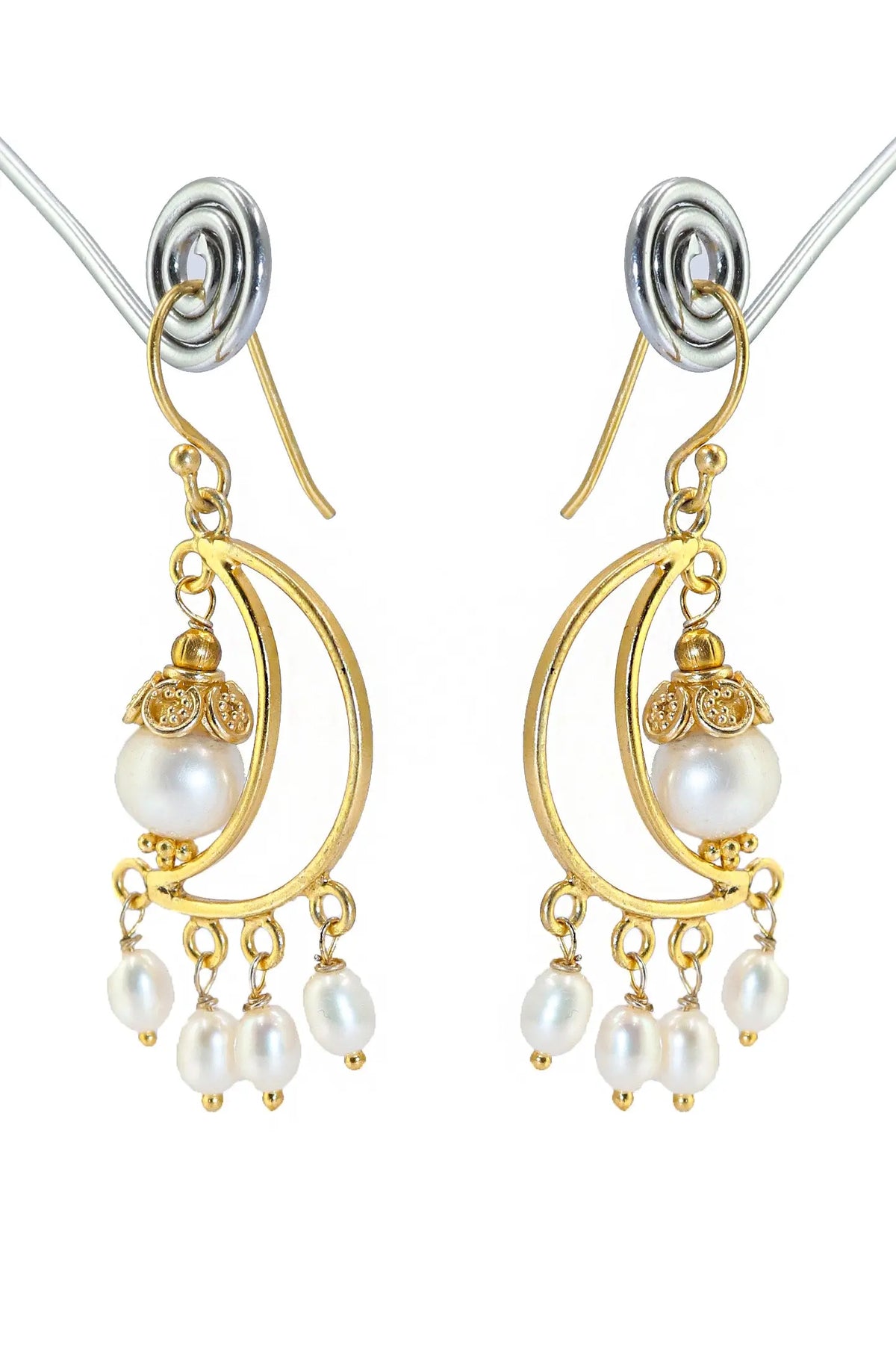 Radiant Gold-Plated Earrings with Stylish Pearl Gemstone Jewelry VJewels