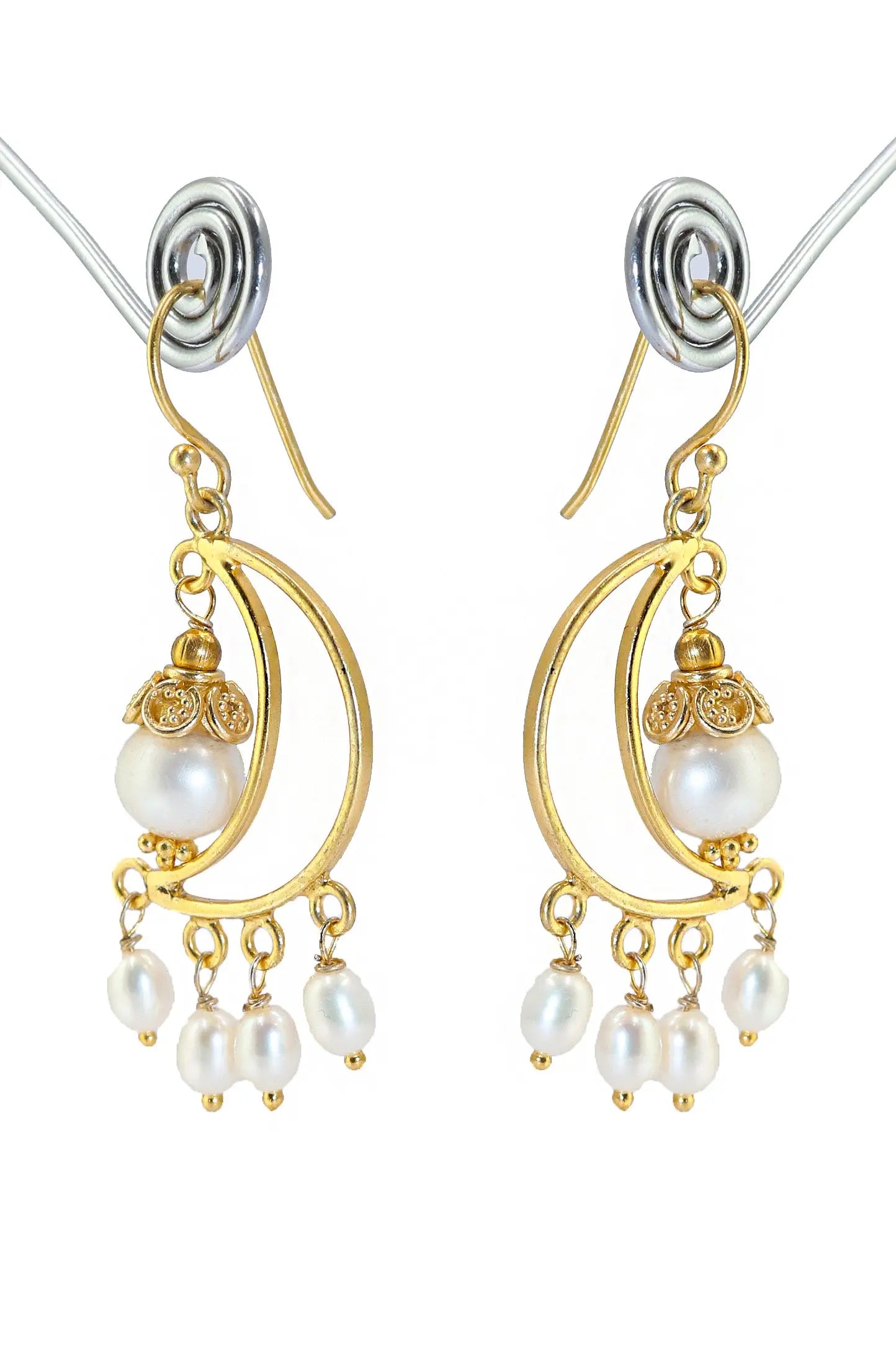 Radiant Gold-Plated Earrings with Stylish Pearl Gemstone Jewelry VJewels