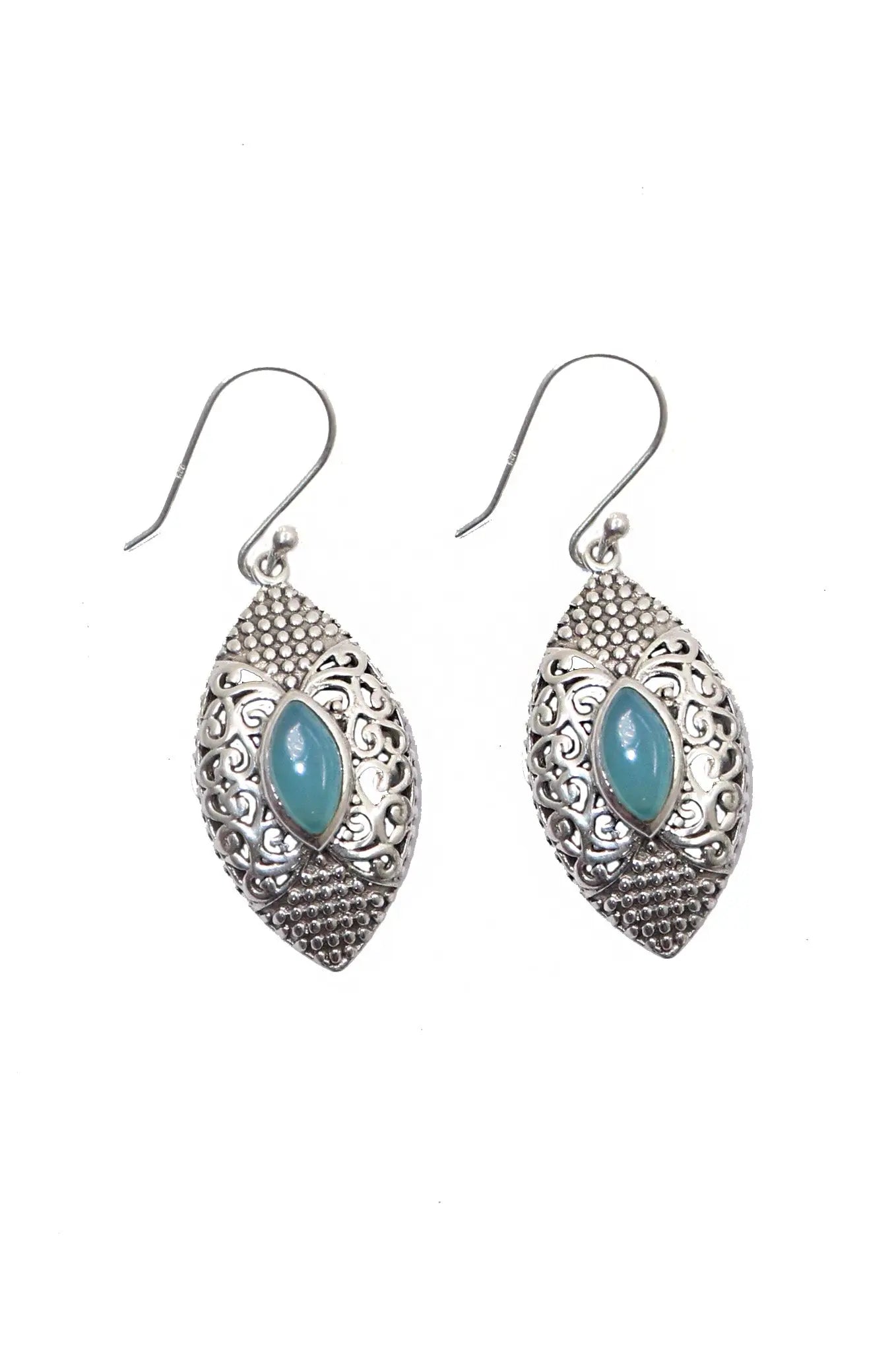 Radiant Marquise Shape Earrings with Elegant Blue Chalcedony Gemstone Earring Jewelry VJewels