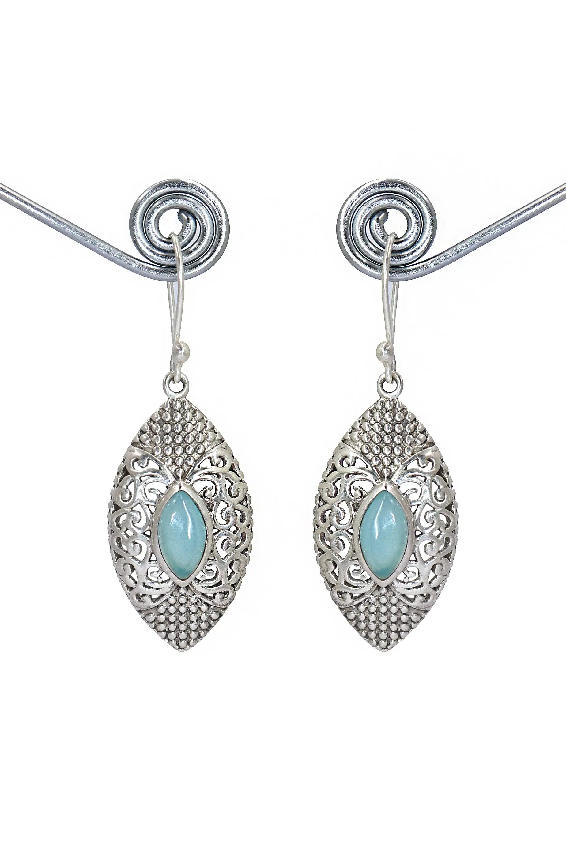 Radiant Marquise Shape Earrings with Elegant Blue Chalcedony Gemstone Earring Jewelry VJewels