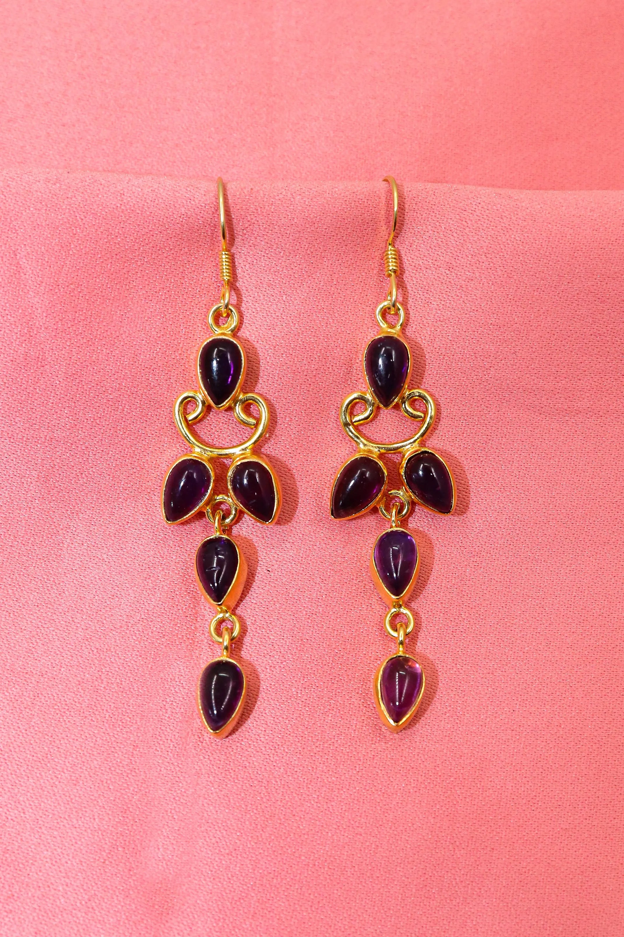 Refined Gold-Plated Earrings Featuring Purple Amethyst Gemstone Drops Earring Jewelry VJewels