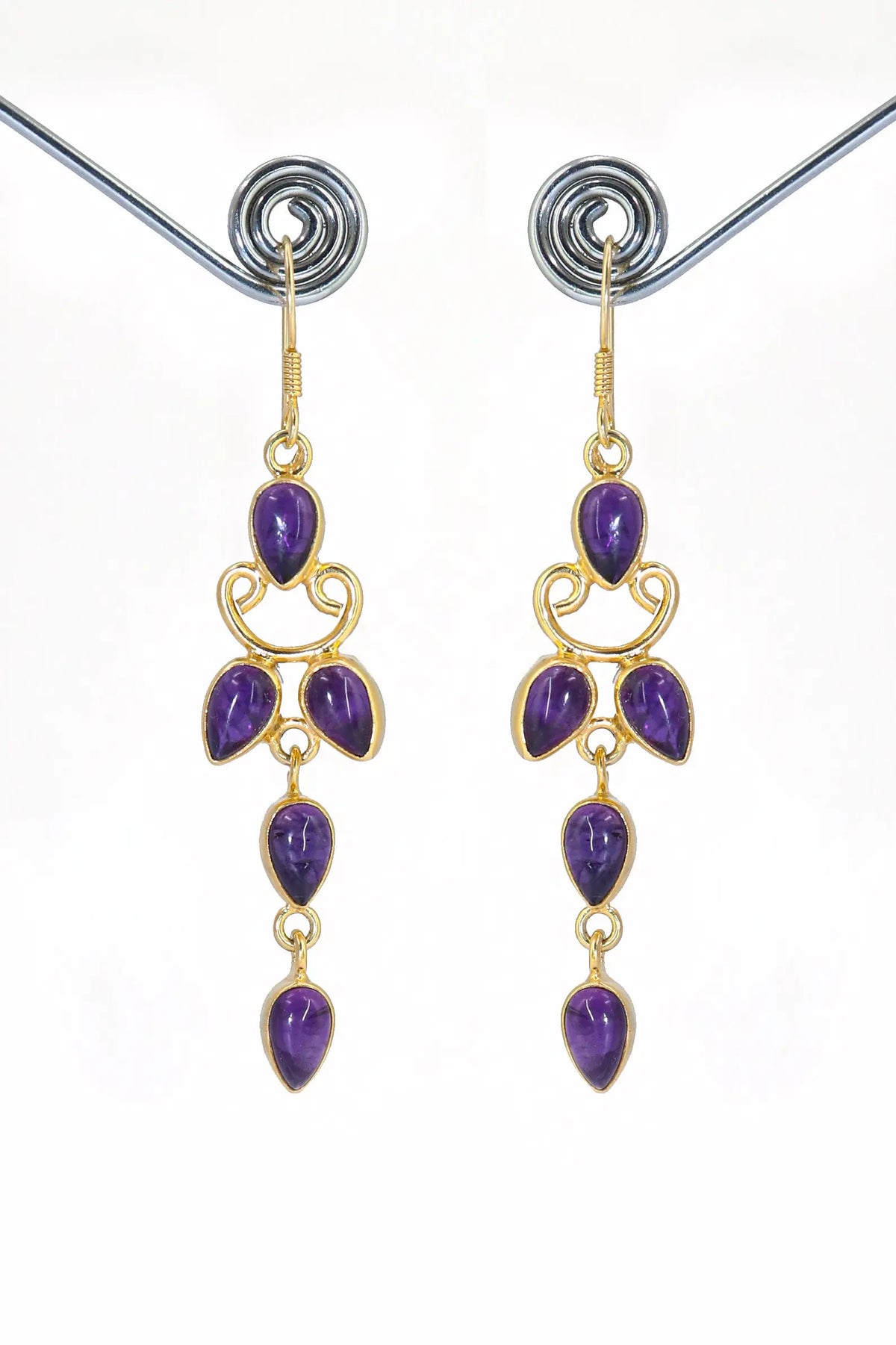 Refined Gold-Plated Earrings Featuring Purple Amethyst Gemstone Drops Earring Jewelry VJewels