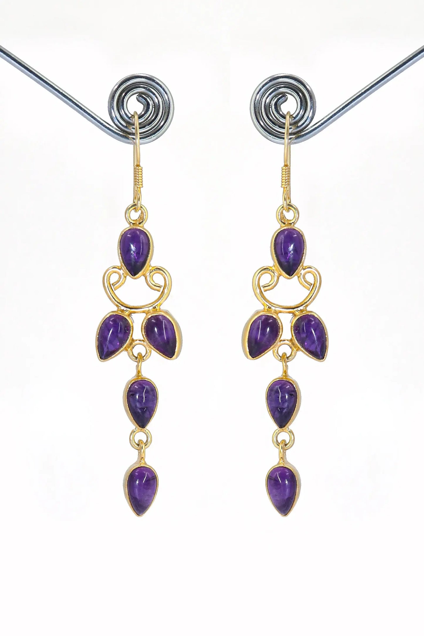 Refined Gold-Plated Earrings Featuring Purple Amethyst Gemstone Drops Earring Jewelry VJewels