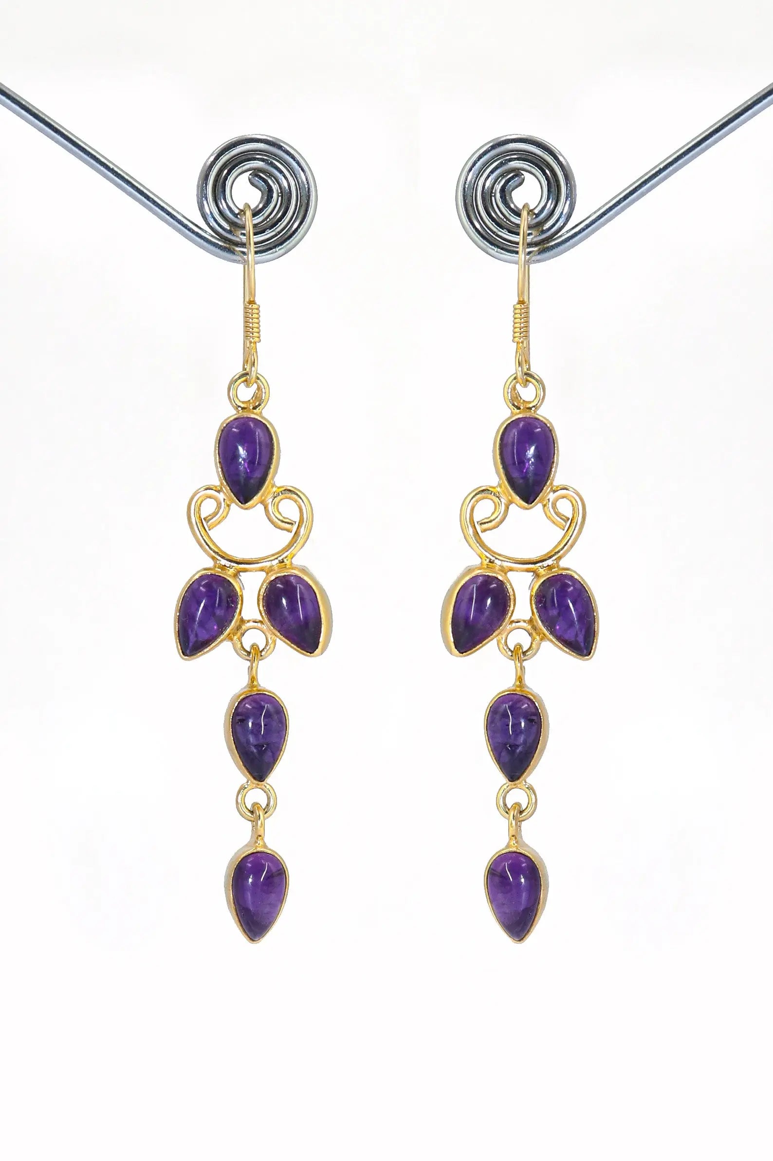 Refined Gold-Plated Earrings Featuring Purple Amethyst Gemstone Drops Earring Jewelry VJewels