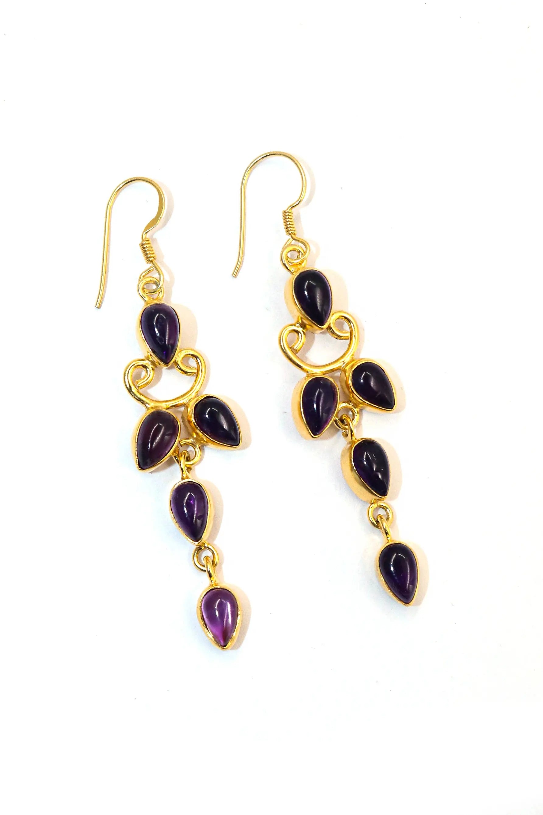 Refined Gold-Plated Earrings Featuring Purple Amethyst Gemstone Drops Earring Jewelry VJewels