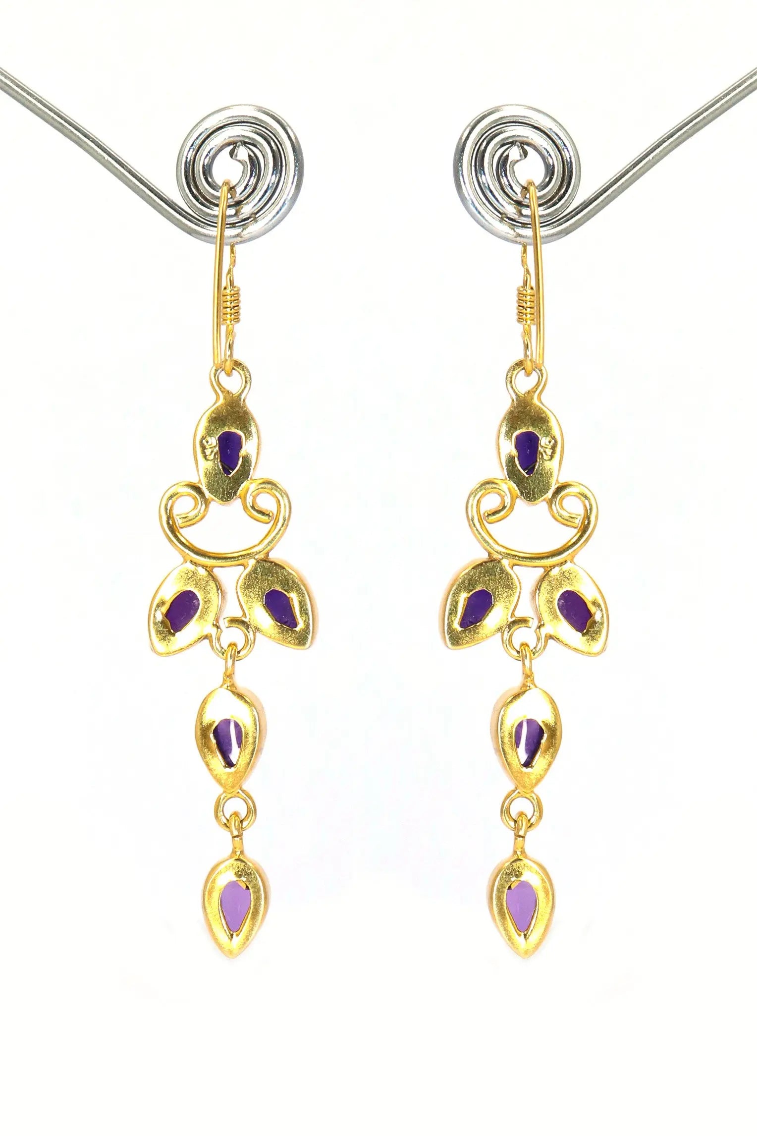 Refined Gold-Plated Earrings Featuring Purple Amethyst Gemstone Drops Earring Jewelry VJewels