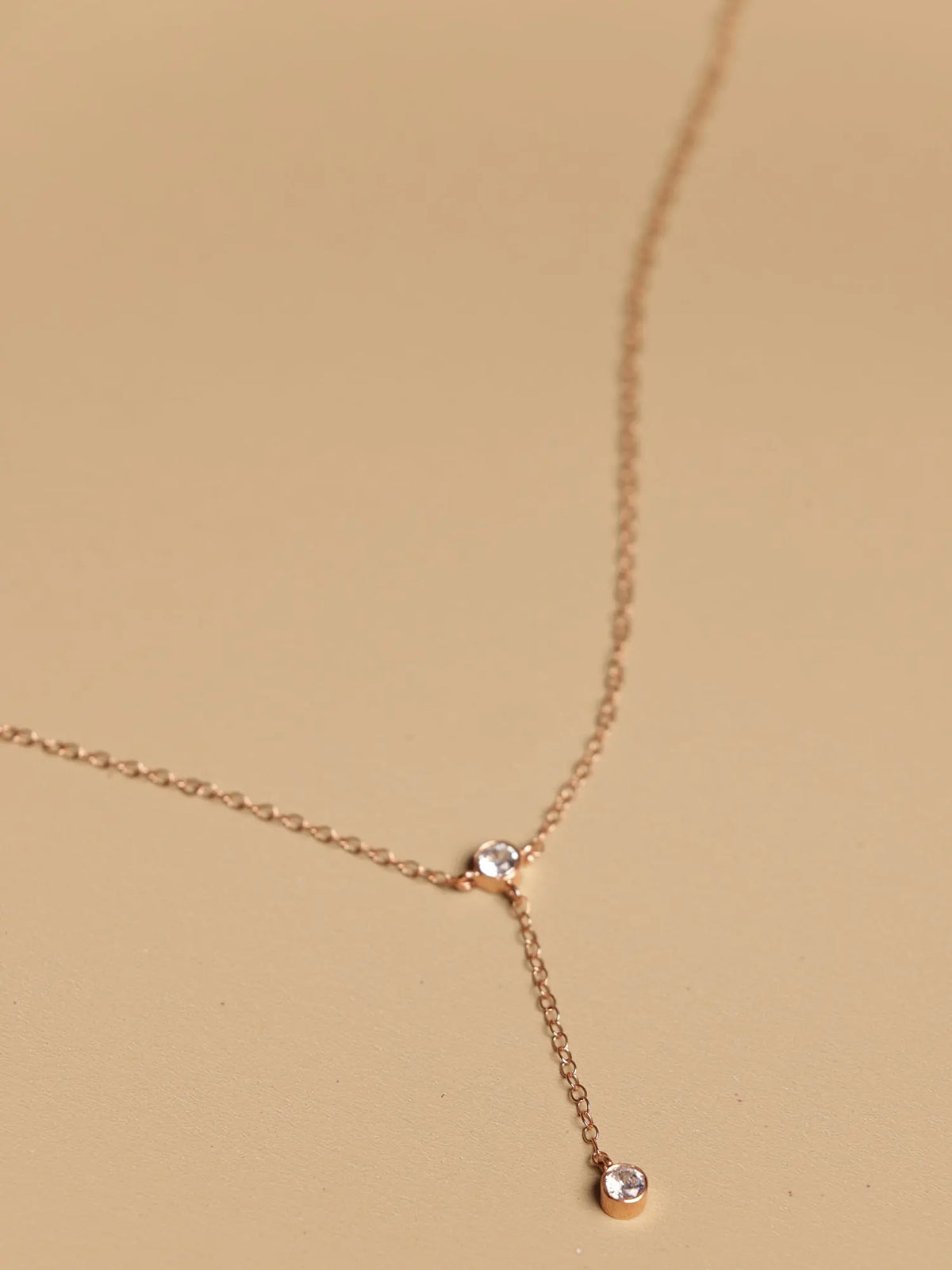 Rose Gold Plated CZ Charm Minimalist Lariat Necklace Jewelry VJewels