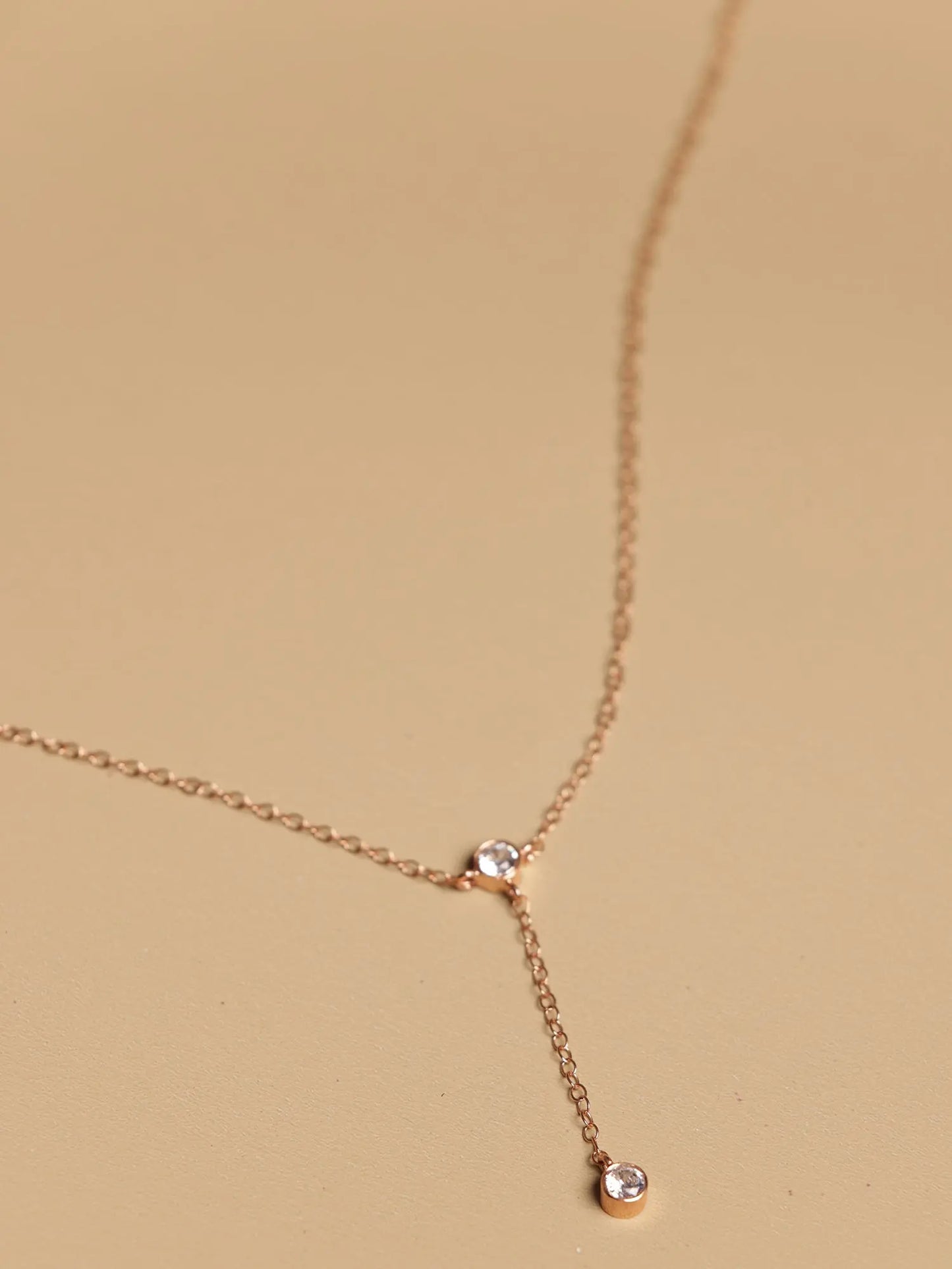 Rose Gold Plated CZ Charm Minimalist Lariat Necklace Jewelry VJewels