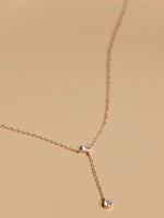 Rose Gold Plated CZ Charm Minimalist Lariat Necklace Jewelry VJewels