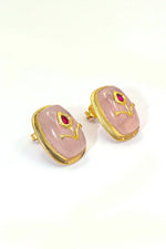 Rose Quartz Gemstone Studs Earring Women Jewelry VJewels