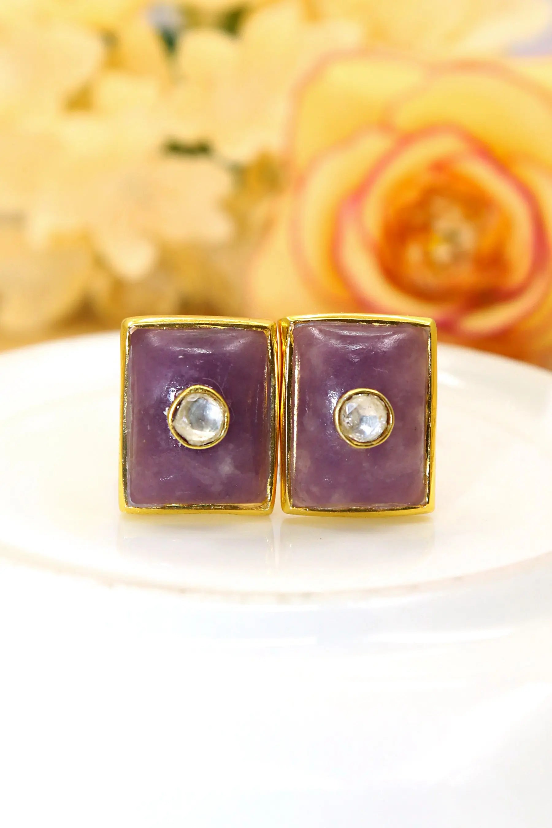 Royal Touch Gold Plated Cufflinks Featuring Sparkling Moissanite and Semi-Precious Stones Men's Jewelry VJewels