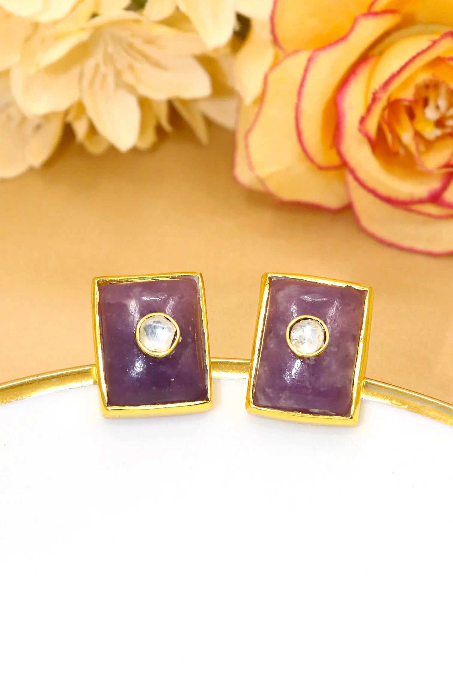 Royal Touch Gold Plated Cufflinks Featuring Sparkling Moissanite and Semi-Precious Stones Men's Jewelry VJewels