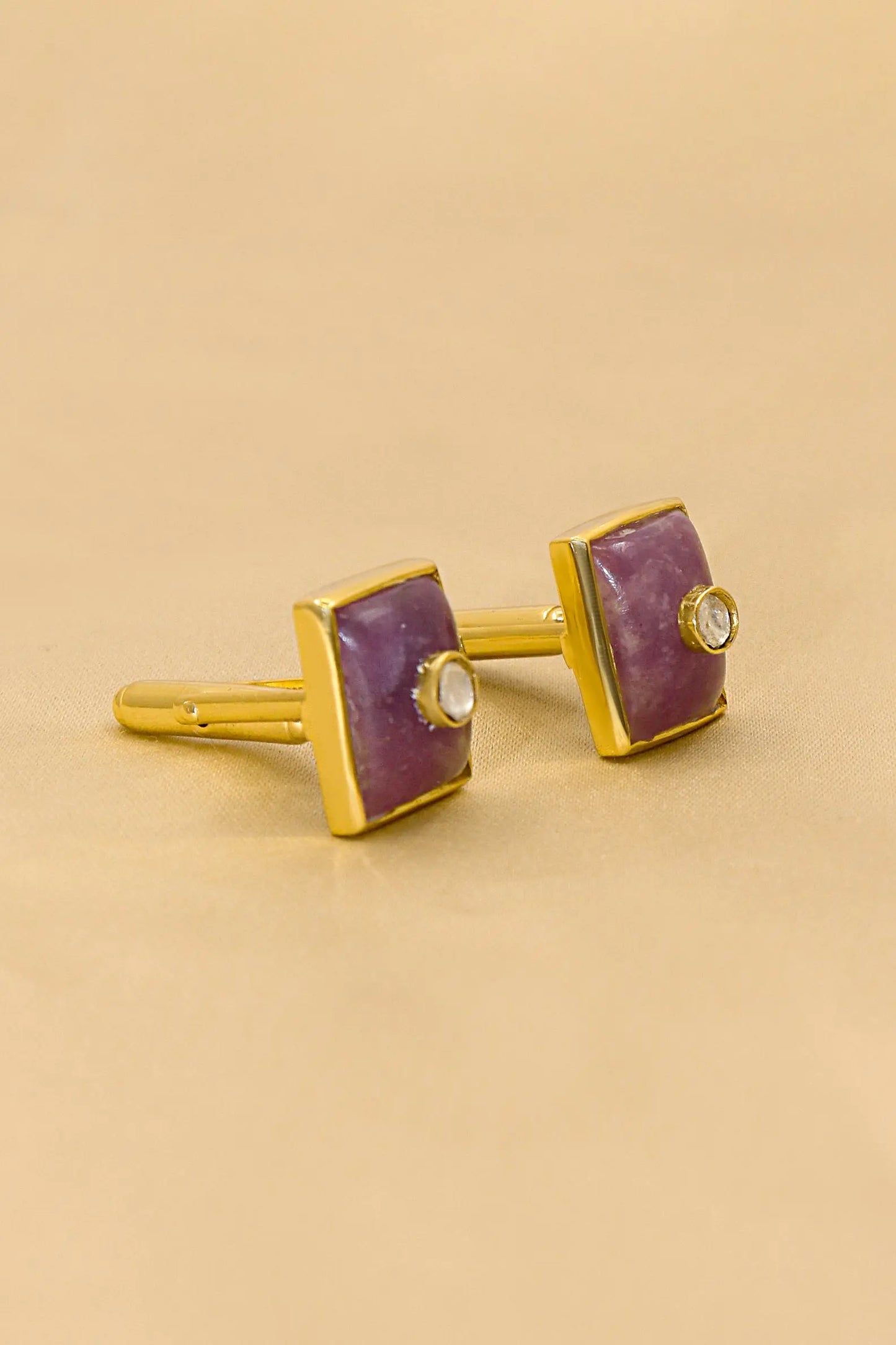 Royal Touch Gold Plated Cufflinks Featuring Sparkling Moissanite and Semi-Precious Stones Men's Jewelry VJewels