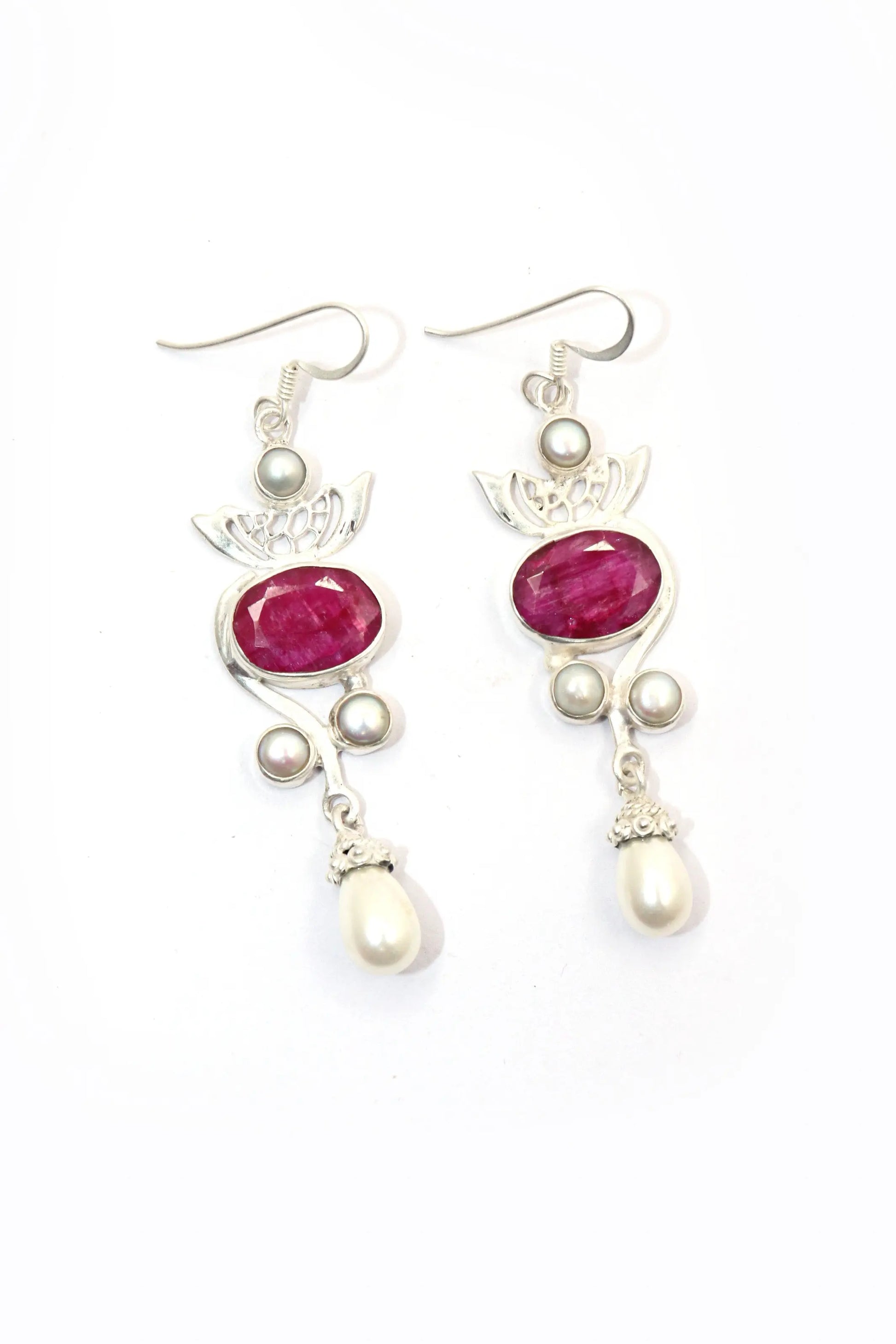 Ruby And Pearl Gemstone Earrings with Lightweight Design Jewelry VJewels