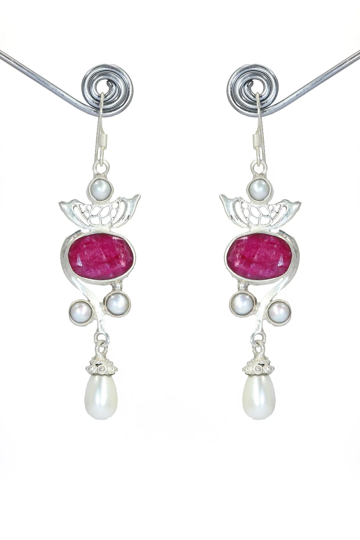 Ruby And Pearl Gemstone Earrings with Lightweight Design Jewelry VJewels