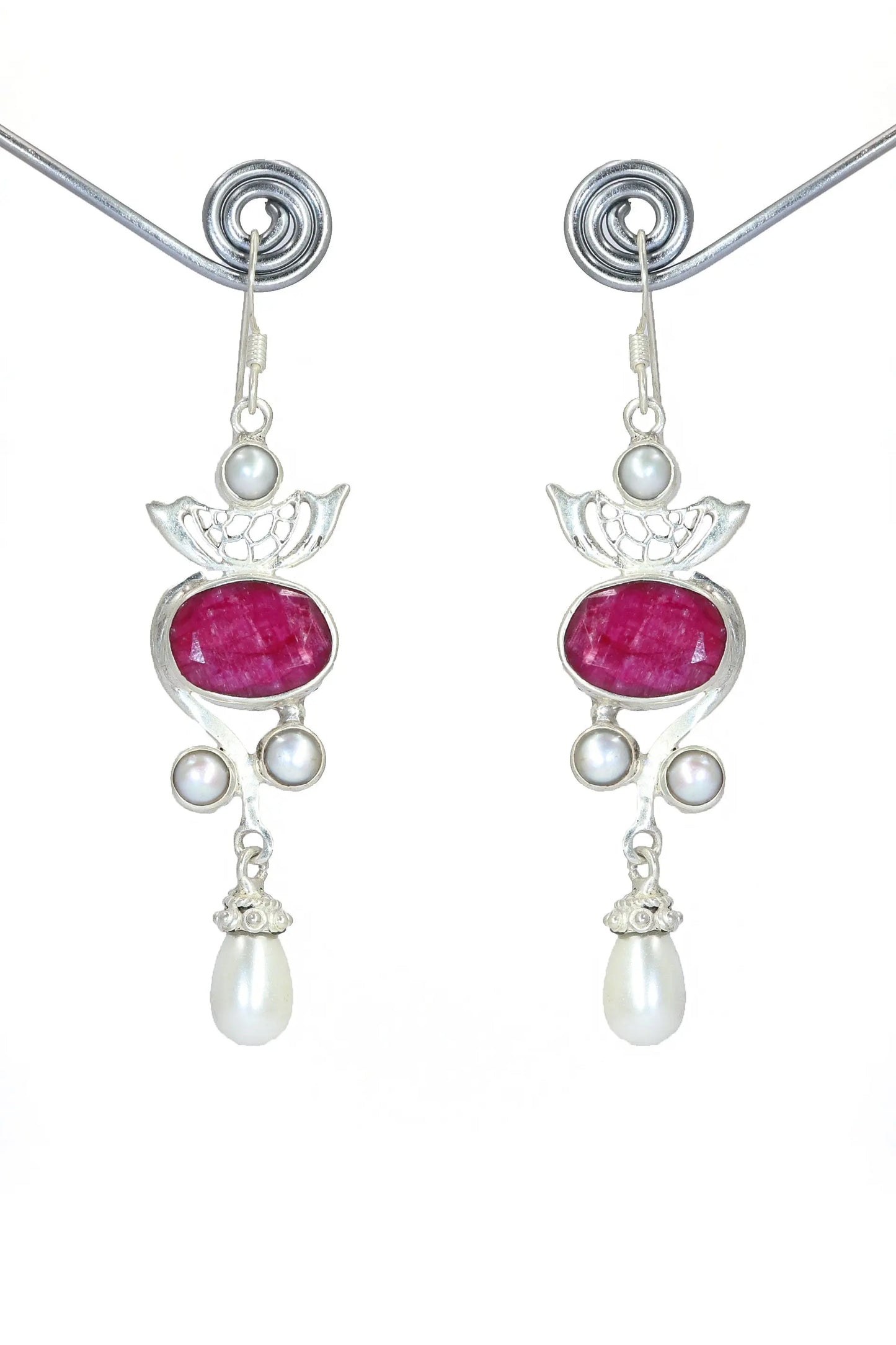 Ruby And Pearl Gemstone Earrings with Lightweight Design Jewelry VJewels