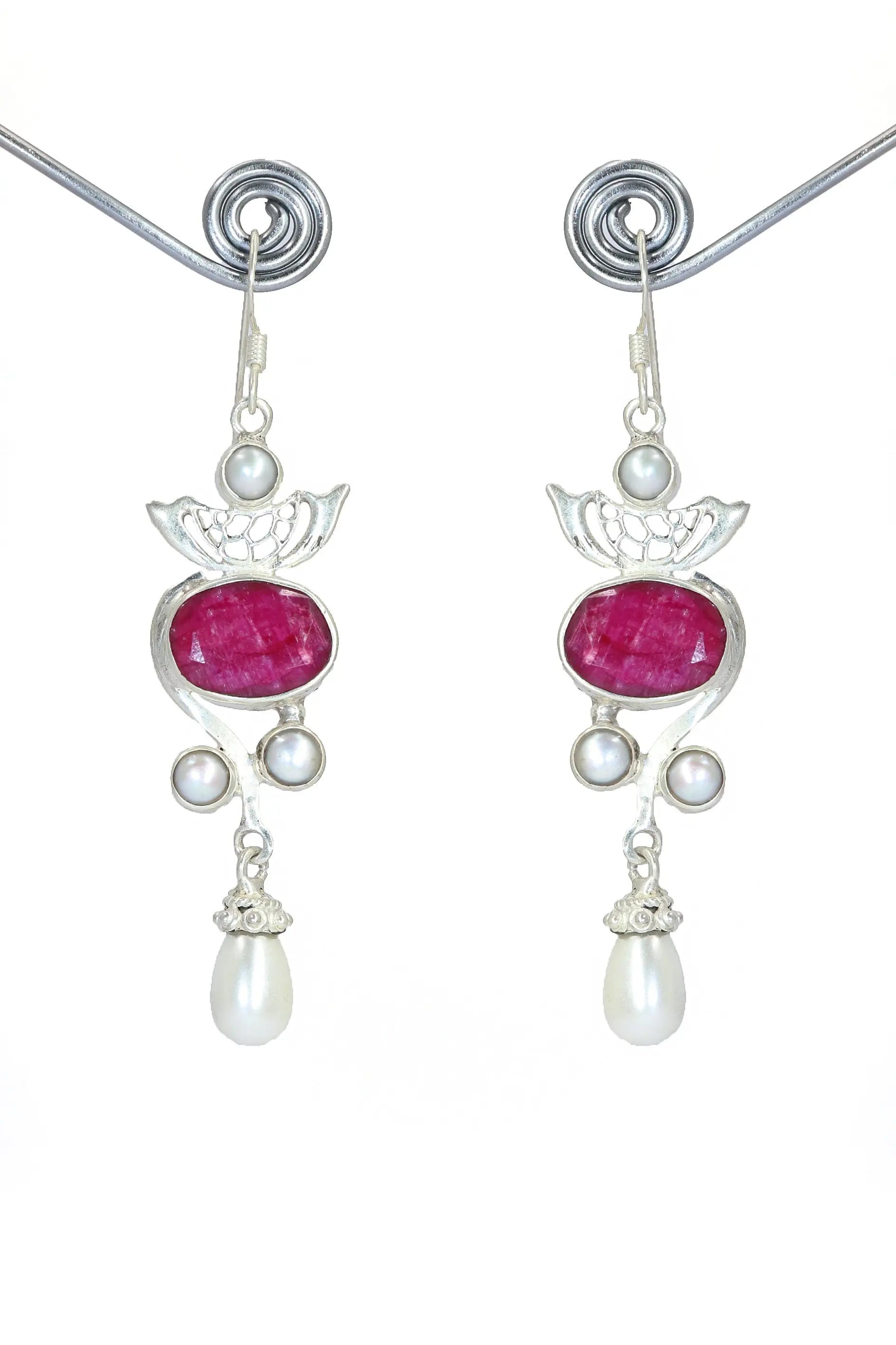 Ruby And Pearl Gemstone Earrings with Lightweight Design Jewelry VJewels