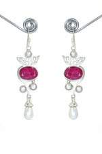 Ruby And Pearl Gemstone Earrings with Lightweight Design Jewelry VJewels