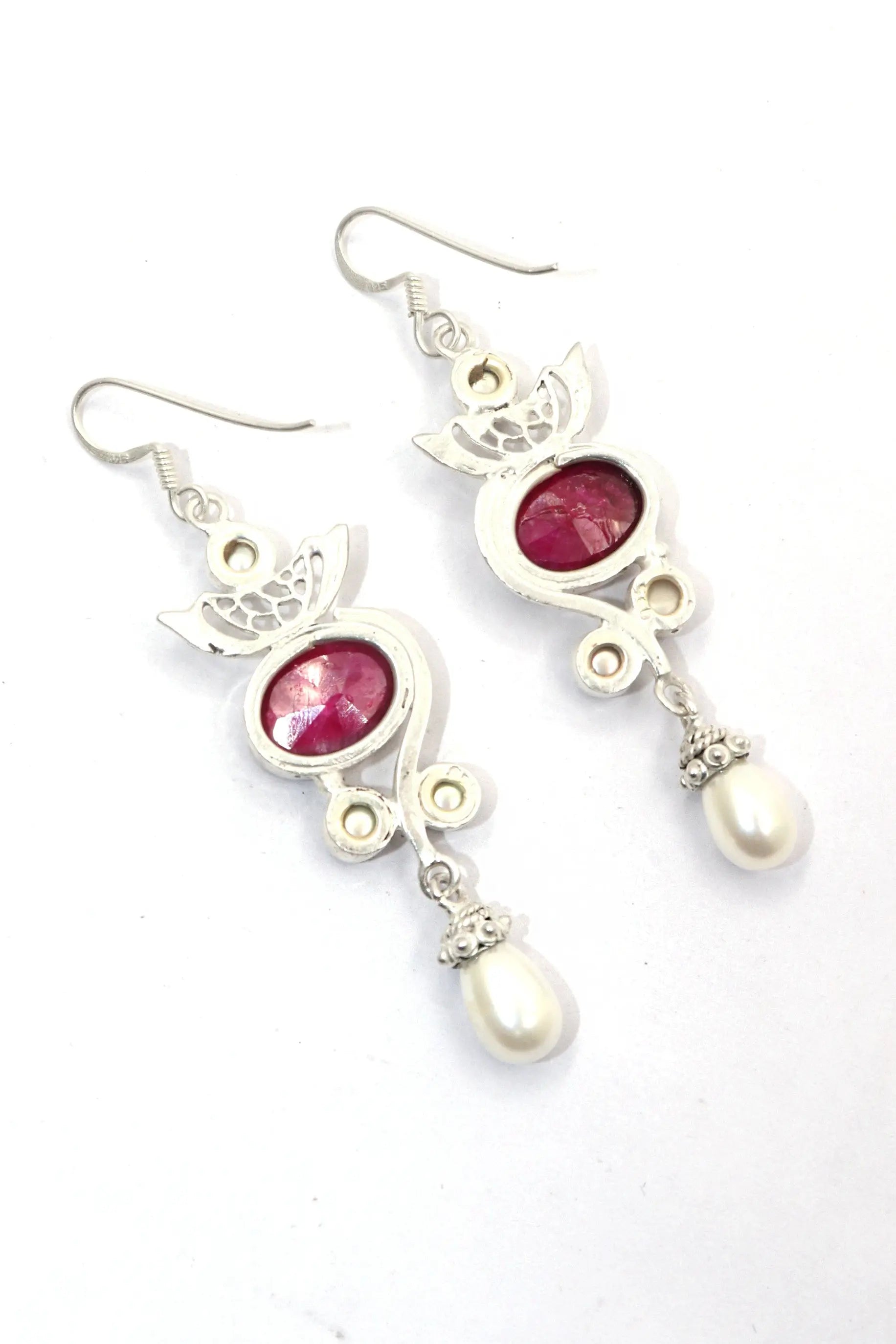 Ruby And Pearl Gemstone Earrings with Lightweight Design Jewelry VJewels