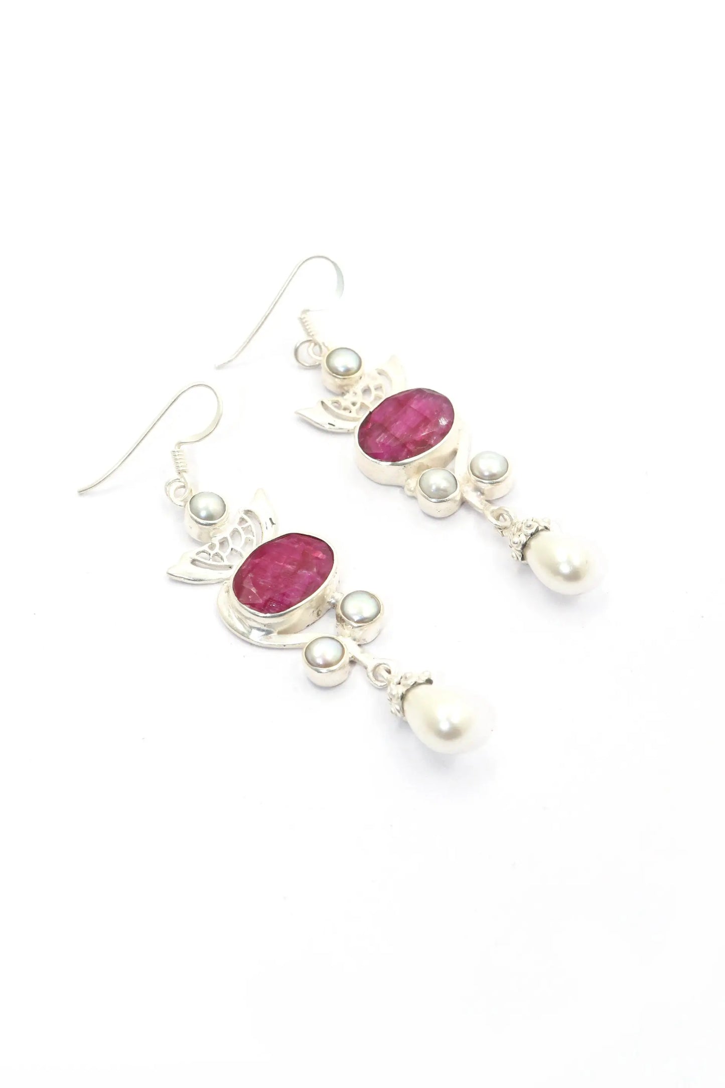 Ruby And Pearl Gemstone Earrings with Lightweight Design Jewelry VJewels