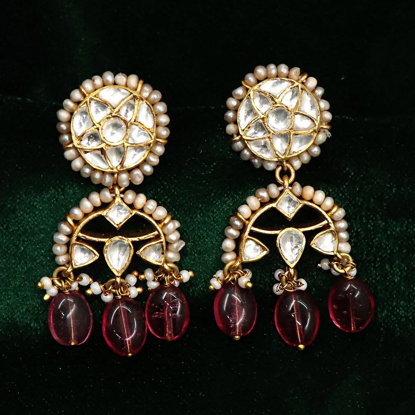 Semi Precious Gemstone with Pearl and Moissanite Gold Plated Earring Jewelry VJewels