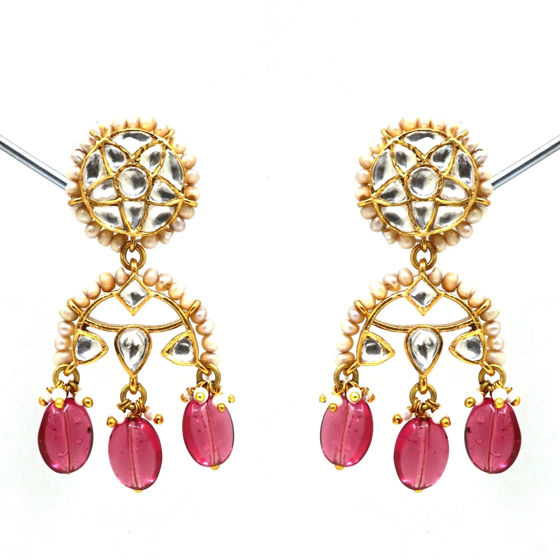 Semi Precious Gemstone with Pearl and Moissanite Gold Plated Earring Jewelry VJewels