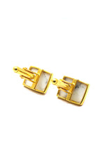 Sophisticated Men’s Fashion Cufflinks with Exquisite Gold Plating and White Agate Gemstone VJewels