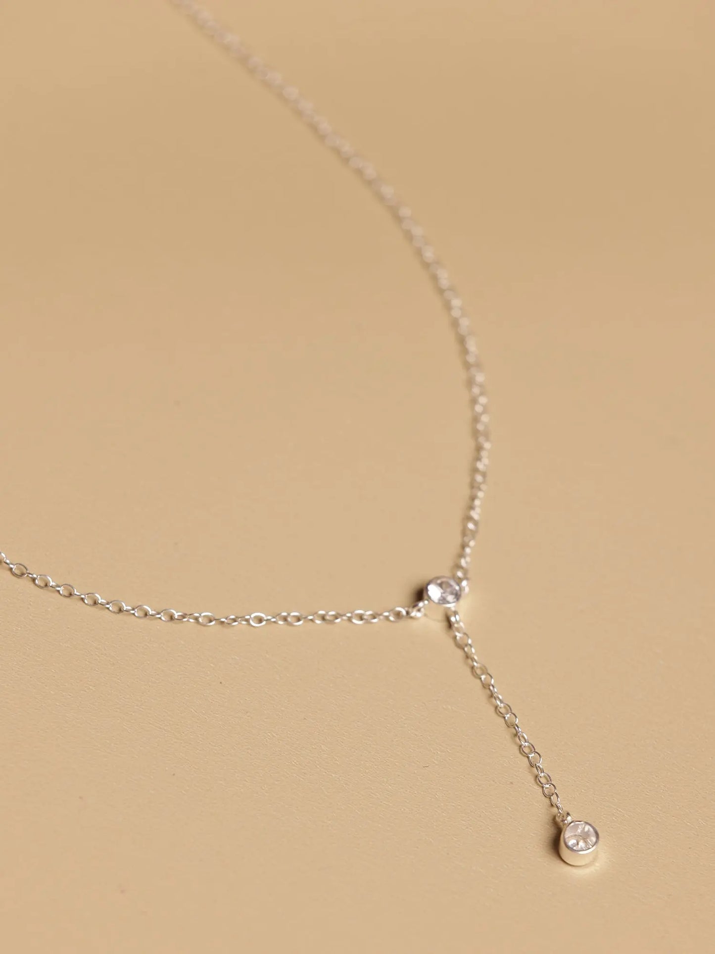 Sterling Silver CZ Charm Minimalist Lariat Necklace VJewels